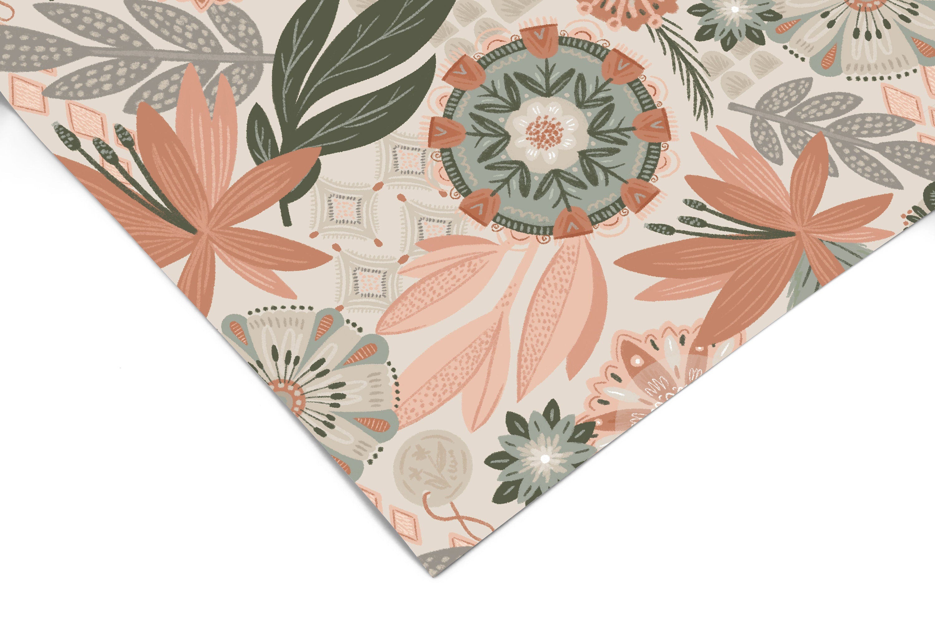 Boho Cream Floral Contact Paper | Peel And Stick Wallpaper | Removable Wallpaper | Shelf Liner | Drawer Liner | Peel and Stick Paper 800