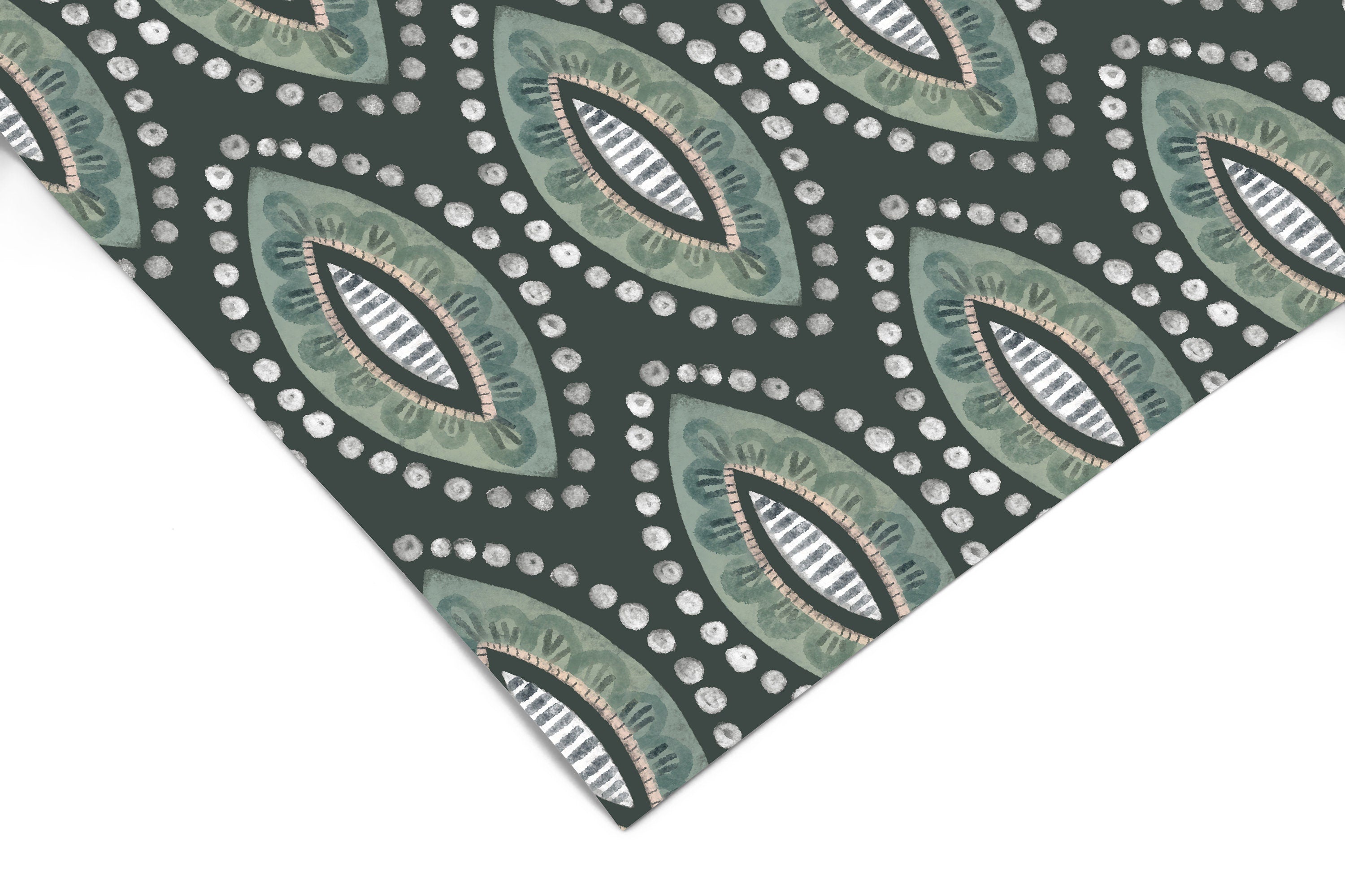 Green Boho Pattern Contact Paper | Peel And Stick Wallpaper | Removable Wallpaper | Shelf Liner | Drawer Liner | Peel and Stick Paper 793 - JamesAndColors