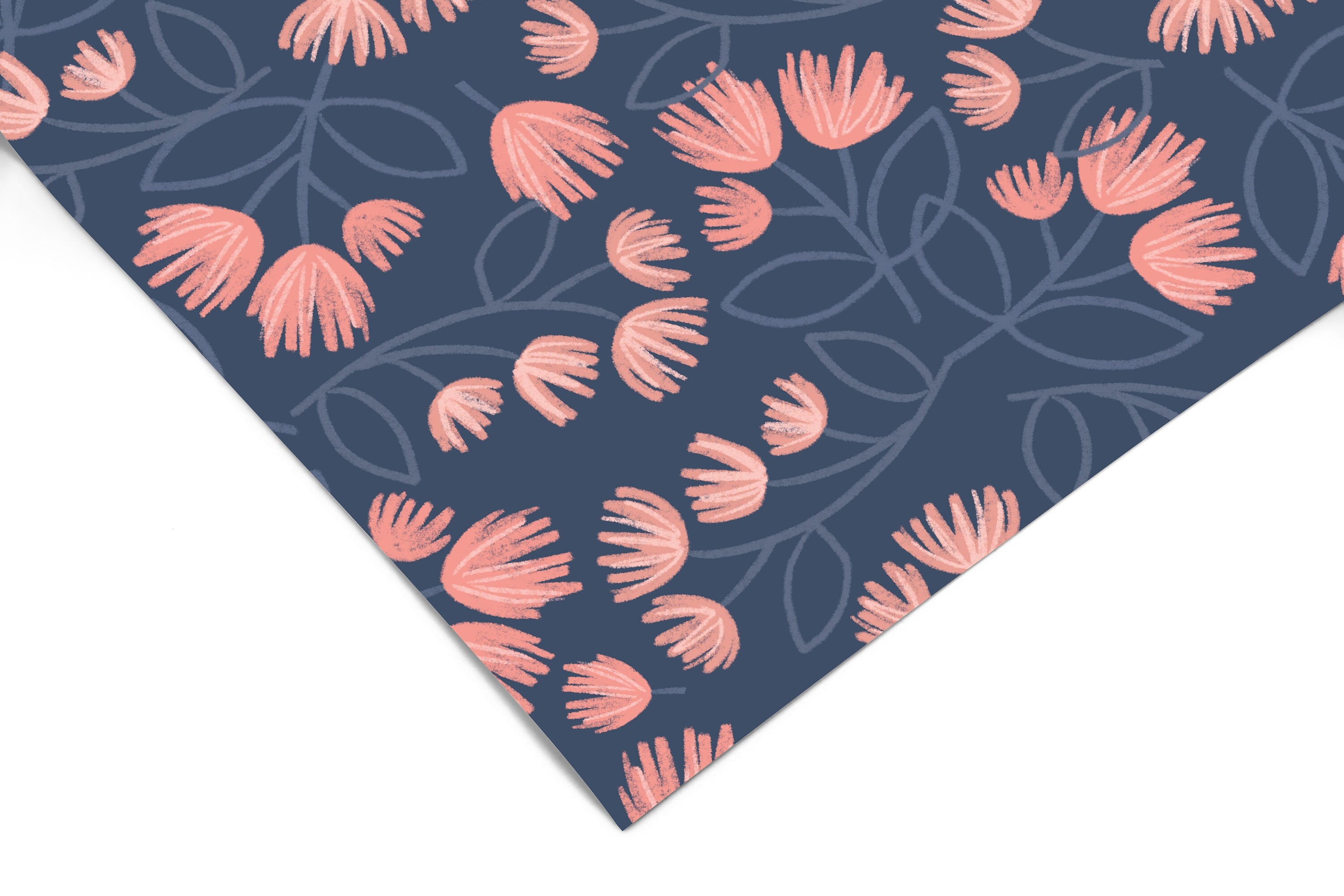 Navy Pink Floral Contact Paper | Peel And Stick Wallpaper | Removable Wallpaper | Shelf Liner | Drawer Liner | Peel and Stick Paper 790
