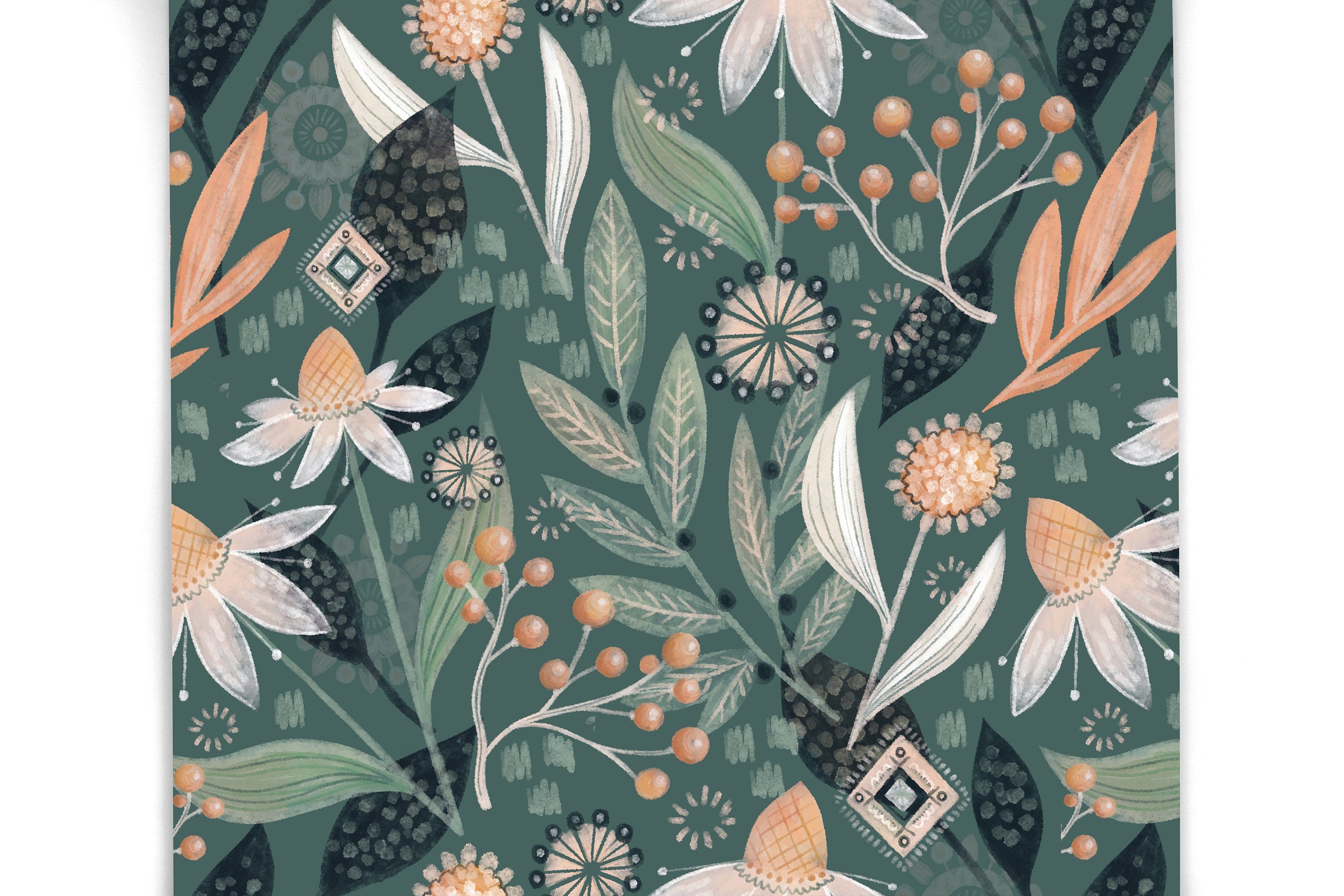 Green Floral Leaf Boho Wallpaper | Wallpaper Peel and Stick | Removable Wallpaper | Wall Paper Peel And Stick | Wall Mural | Wall Decor 3468 - JamesAndColors