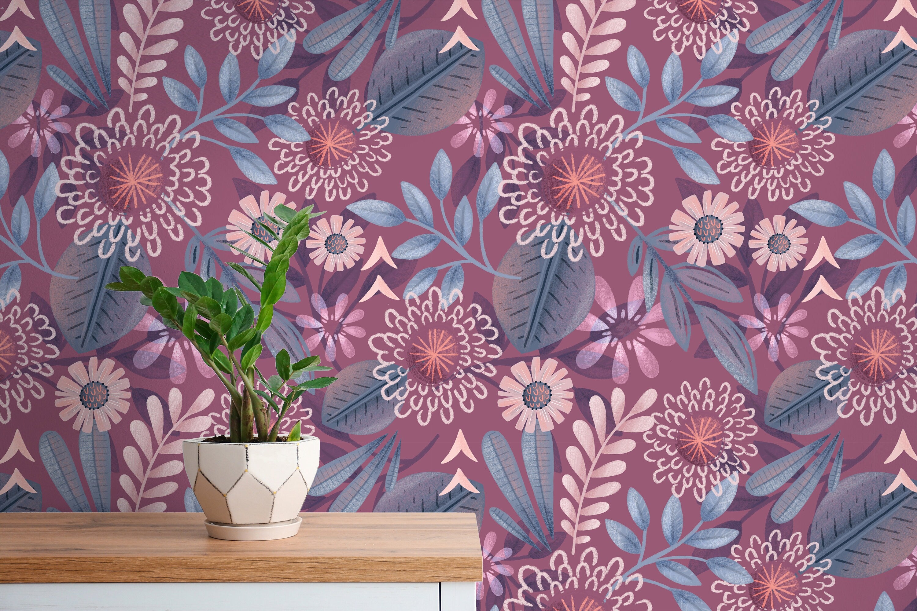 Purple Floral Boho Wallpaper | Wallpaper Peel and Stick | Removable Wallpaper | Wall Paper Peel And Stick | Wall Mural | Wall Decor 3469 - JamesAndColors