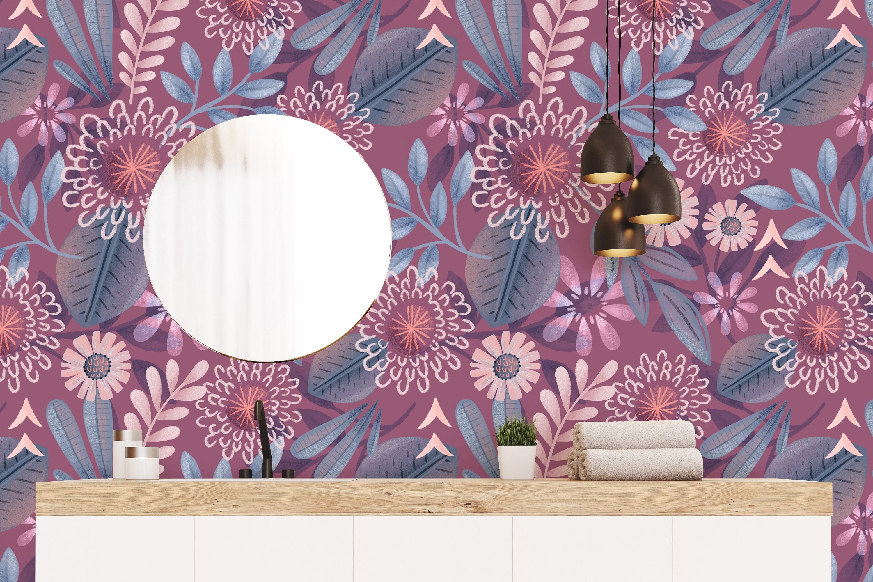 Purple Floral Boho Wallpaper | Wallpaper Peel and Stick | Removable Wallpaper | Wall Paper Peel And Stick | Wall Mural | Wall Decor 3469 - JamesAndColors