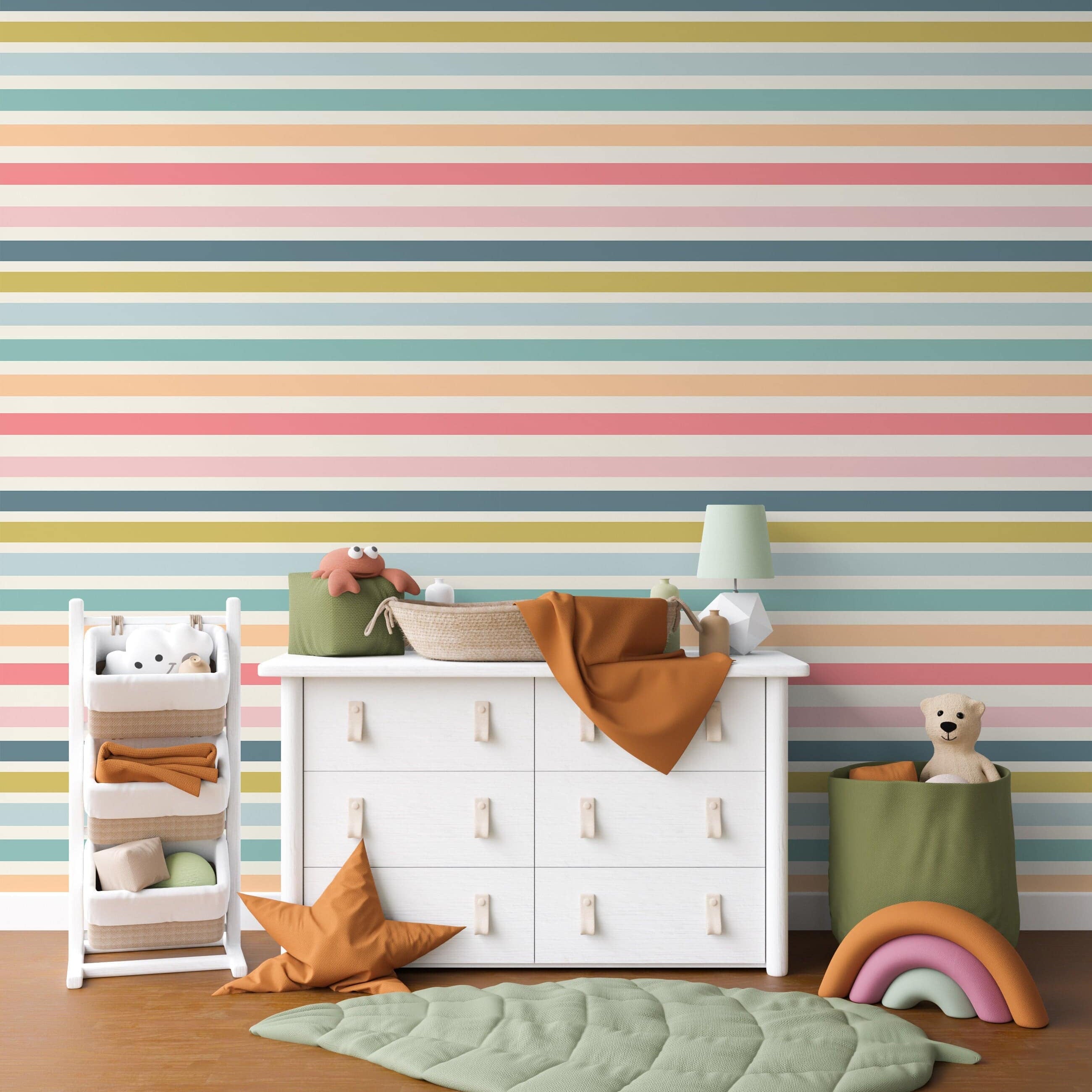 Pastel Stripes Wallpaper | Girls Nursery Wallpaper | Kids Wallpaper | Childrens Wallpaper | Peel Stick Wallpaper | Removable Wallpaper | 819 - JamesAndColors