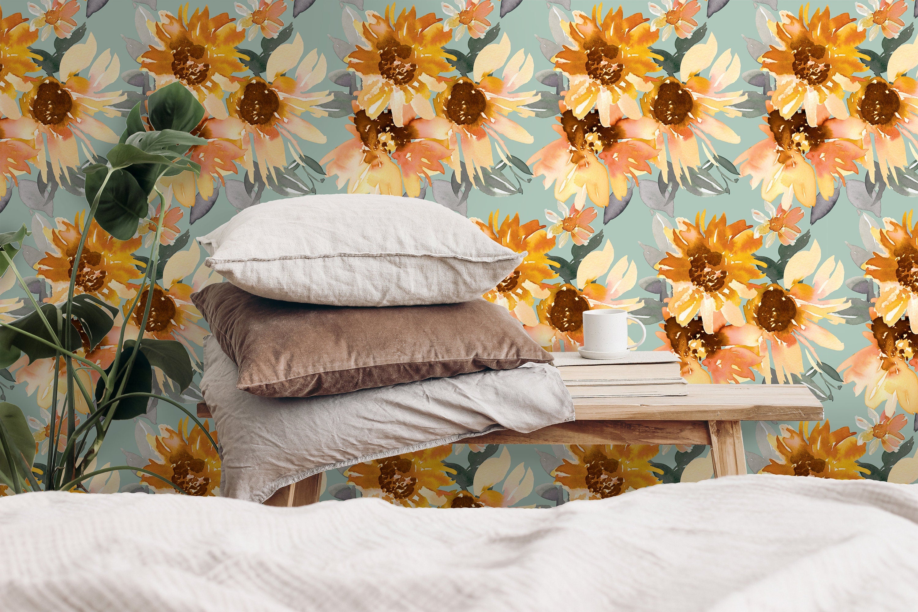 Sunflowers Floral Wallpaper | Wallpaper Peel and Stick | Removable Wallpaper | Wall Paper Peel And Stick | Wall Mural | Wall Decor 3527 - JamesAndColors