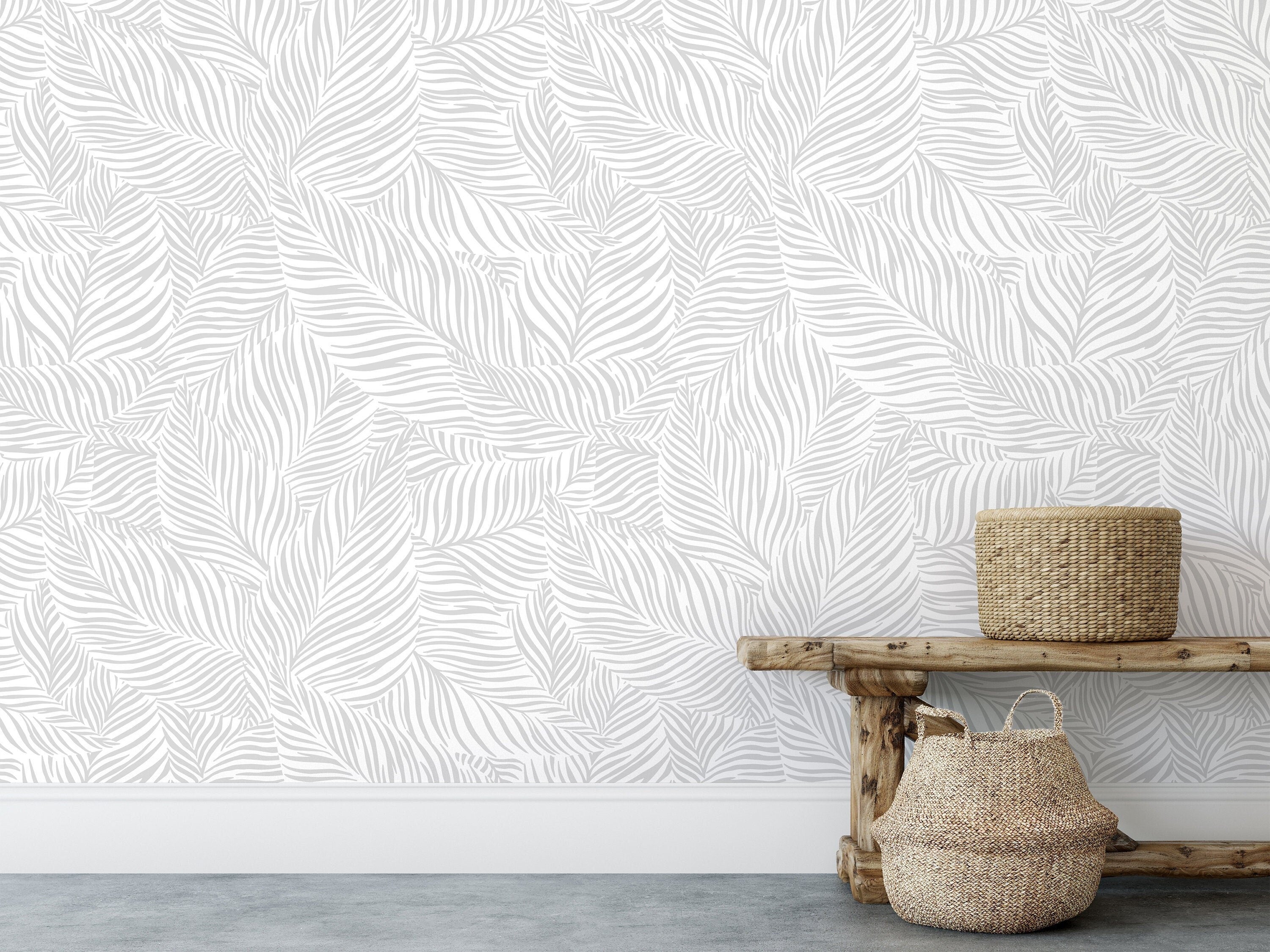 Removable Wallpaper Gray White Leaf Wallpaper | Peel And Stick Wallpaper | Adhesive Wallpaper | Wall Paper Peel Stick Wall Mural 3530 - JamesAndColors