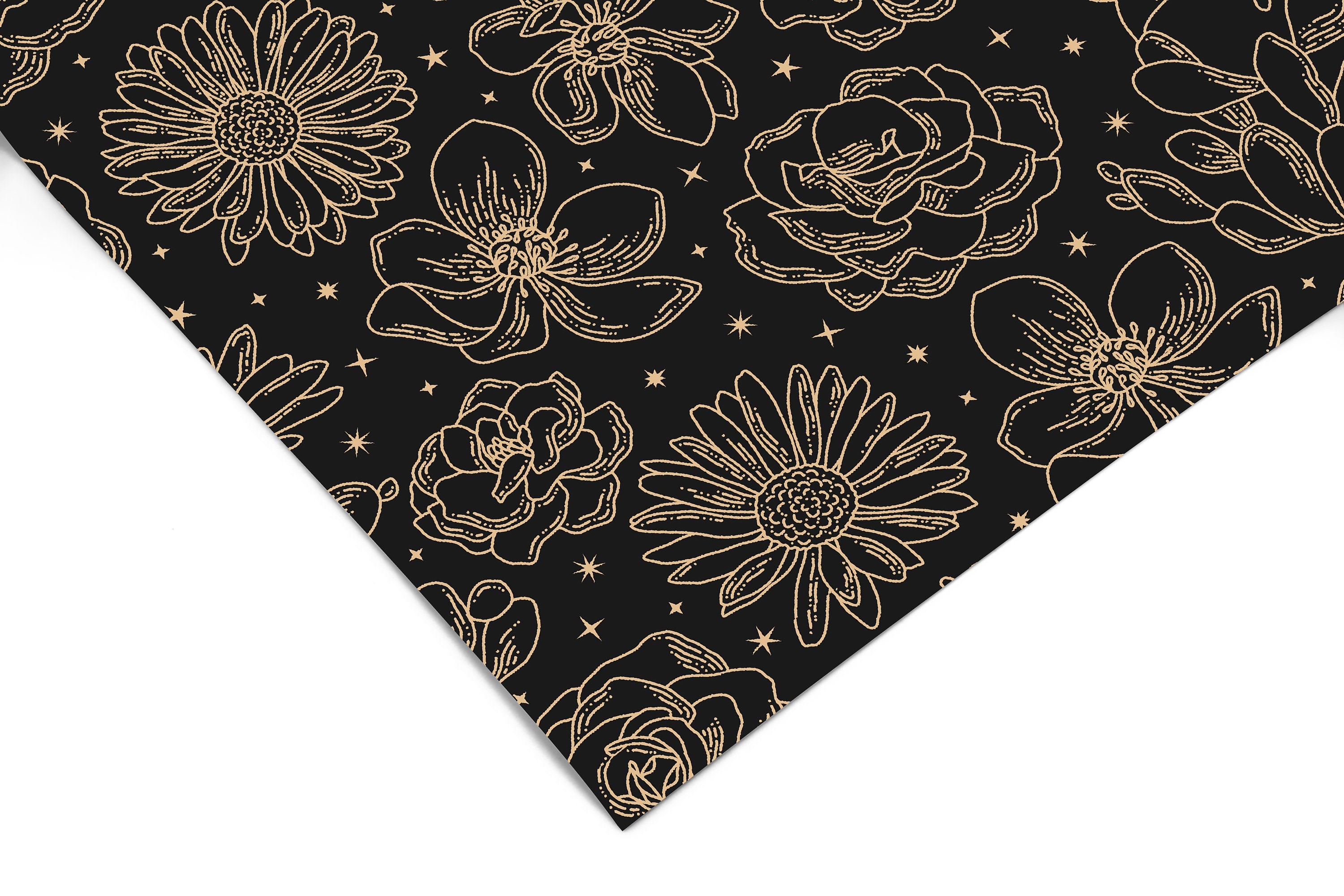 Removable Wallpaper Black Gold Floral Star Wallpaper | Peel And Stick Wallpaper | Adhesive Wallpaper | Wall Paper Peel Stick Wall Mural 3532 - JamesAndColors