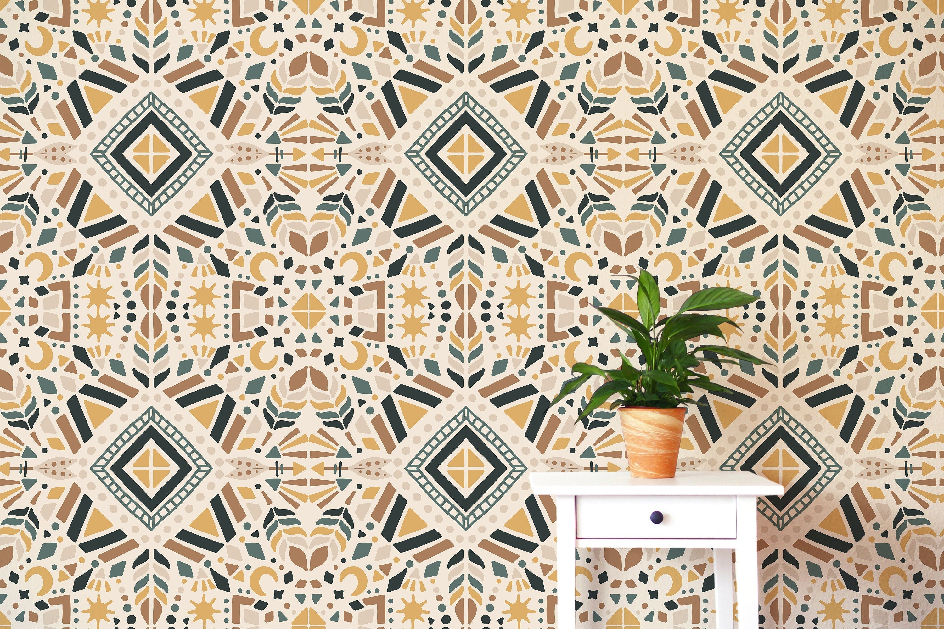 Geometric Boho Decor Wallpaper | Wallpaper Peel and Stick | Removable Wallpaper | Peel and Stick Wallpaper | Wall Paper Peel And Stick  2377 - JamesAndColors