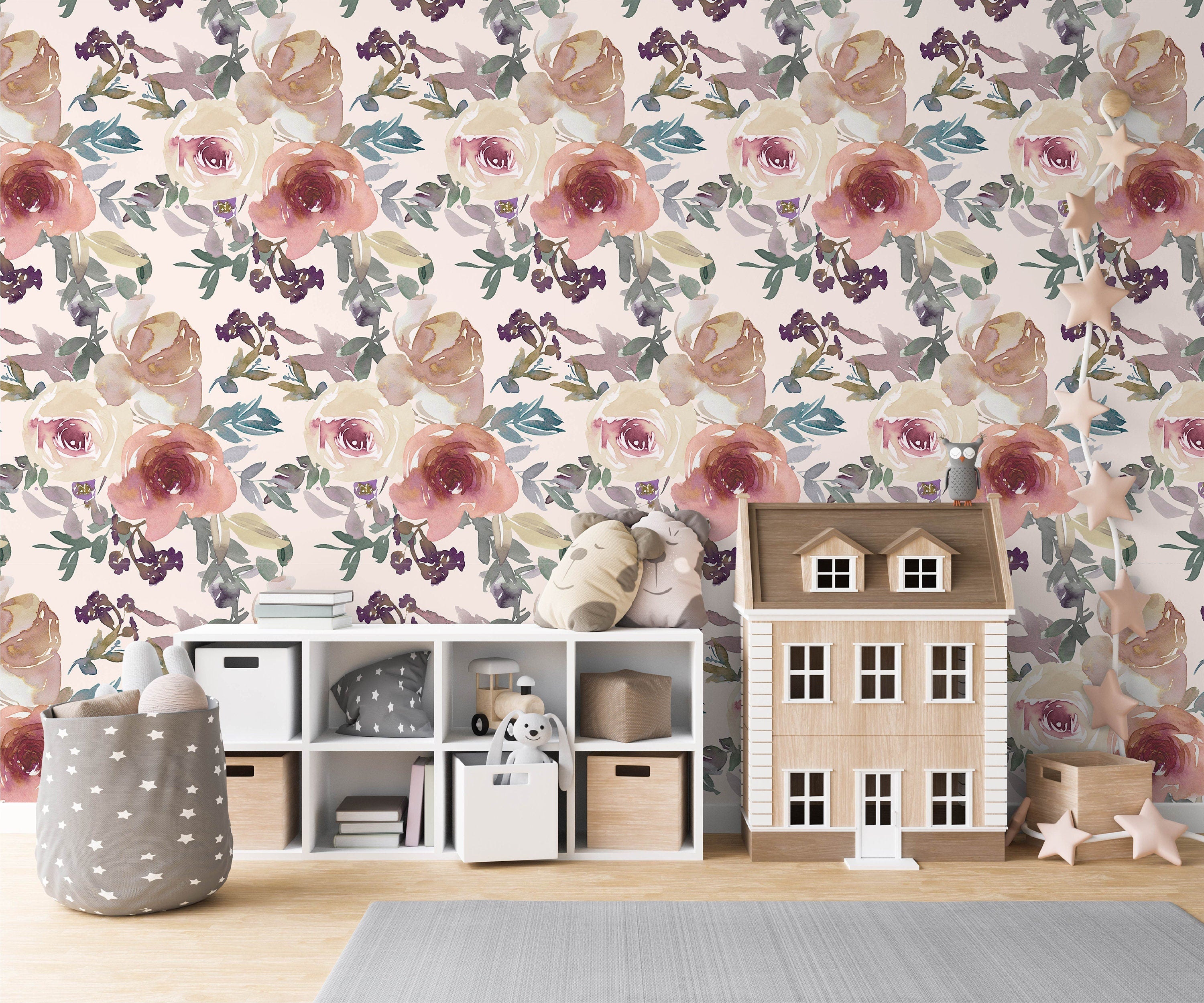 Floral Wallpaper | Girls Nursery Wallpaper | Kids Wallpaper | Childrens Wallpaper | Peel Stick Wallpaper | Removable Wallpaper | 256 - JamesAndColors