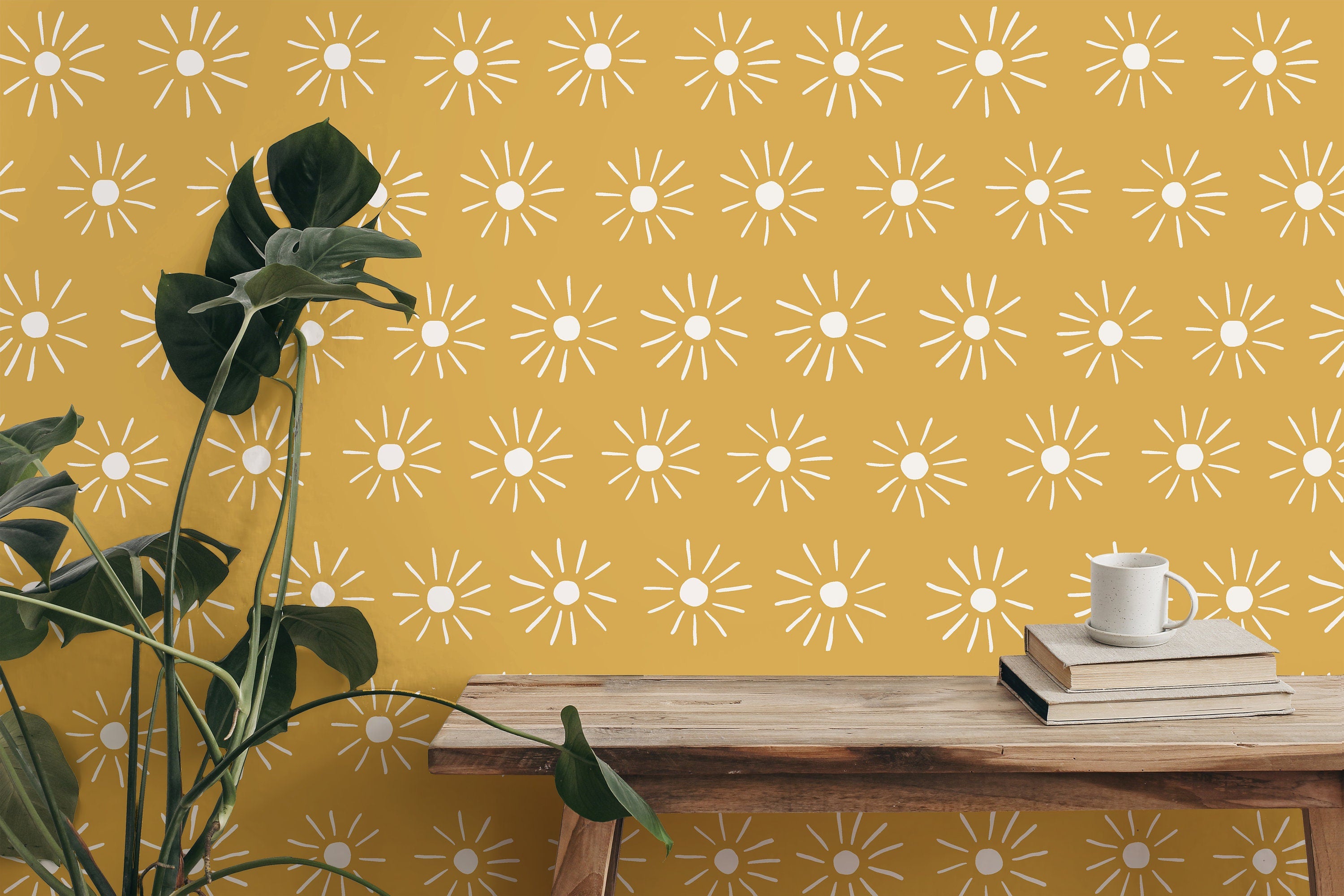 Peel and Stick Wallpaper Golden Yellow  Boho Sun Wallpaper | Removable Wallpaper | Wall Paper Peel Stick Wall Mural | Wall Decor 3485 - JamesAndColors