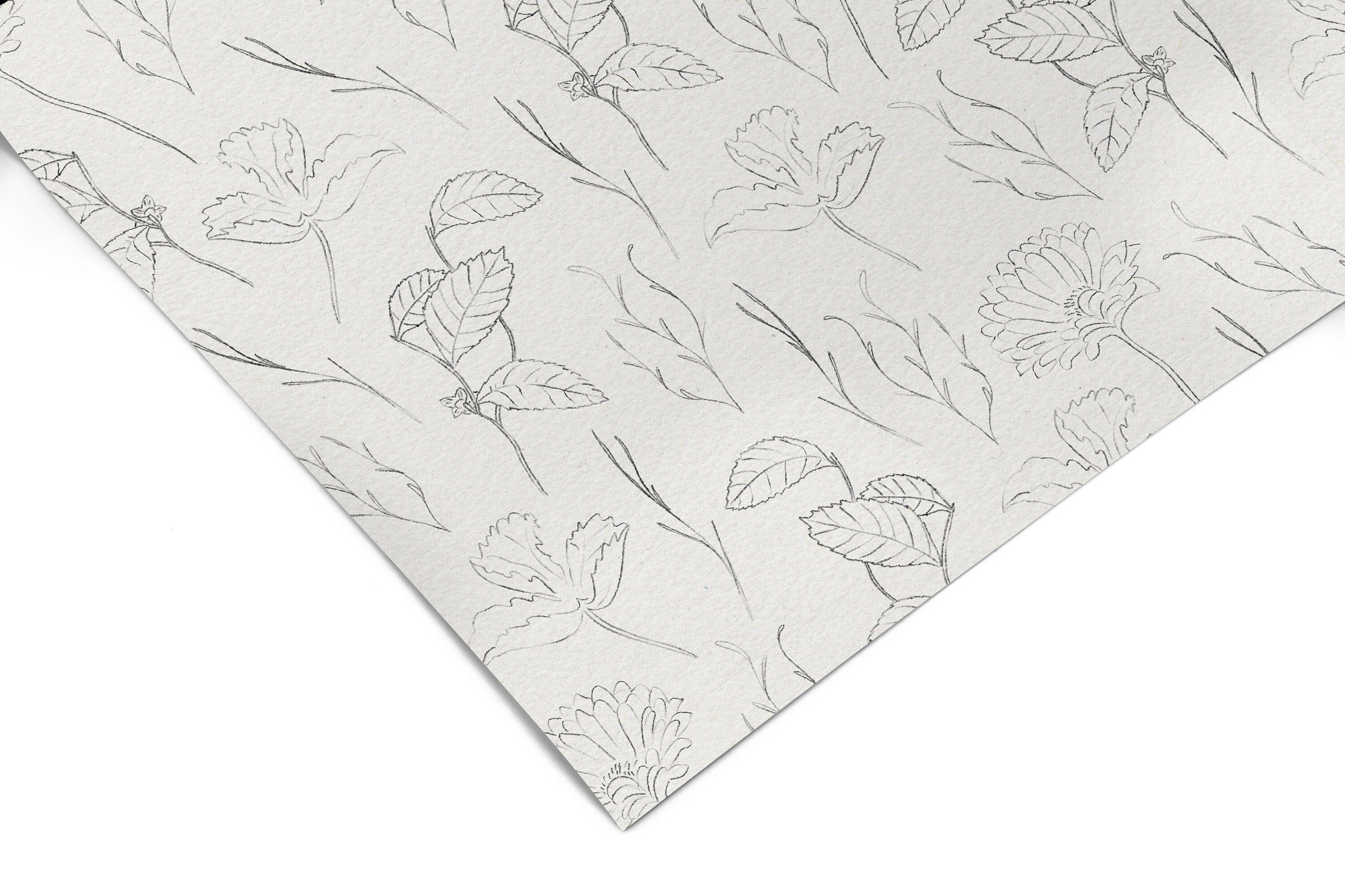 Contact Paper Floral Sketch | Peel And Stick Wallpaper | Removable Wallpaper | Shelf Liner | Drawer Liner | Peel and Stick Paper 862