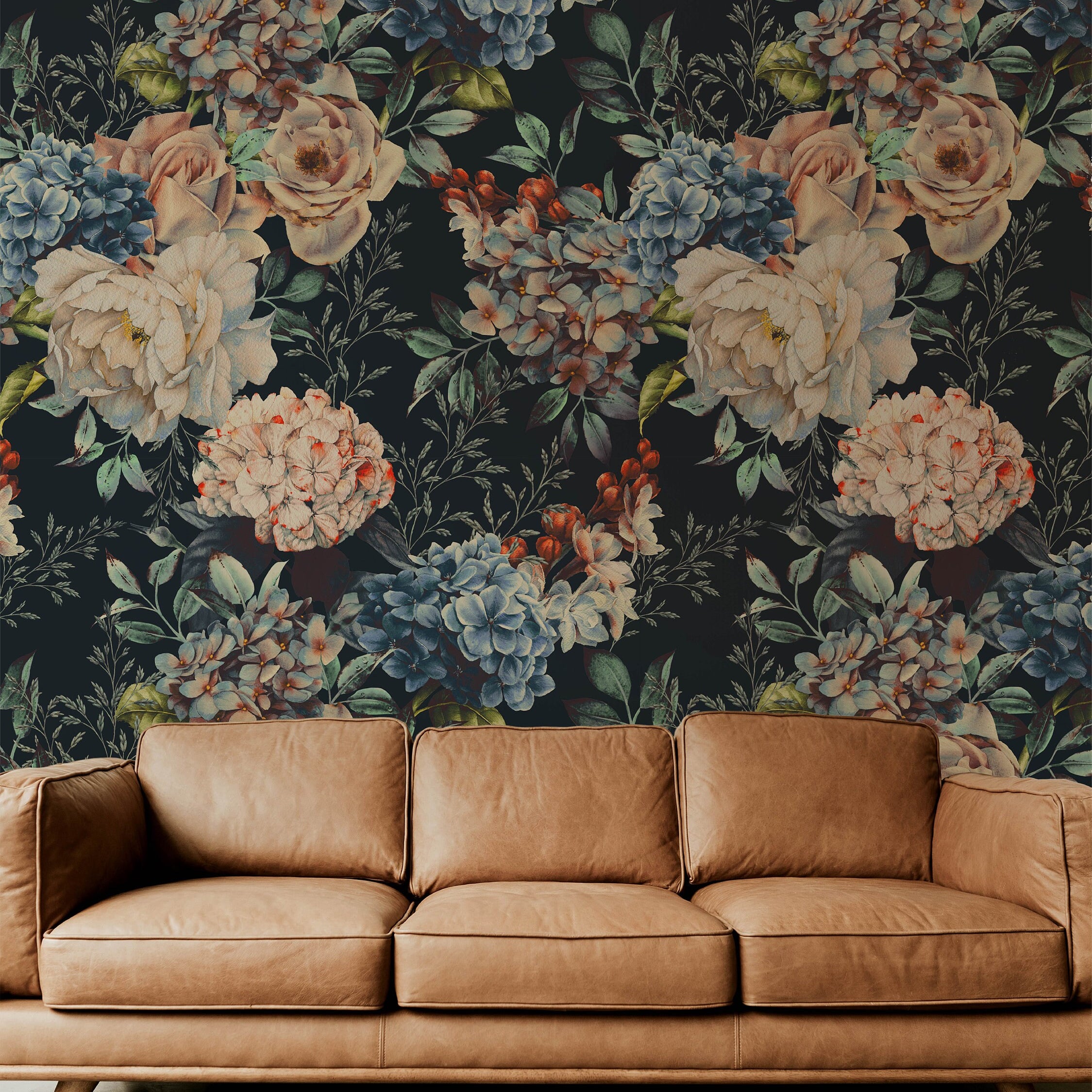 Removable Wallpaper Large Dark Floral Wallpaper | Peel And Stick Wallpaper | Adhesive Wallpaper | Wall Paper Peel Stick Wall Mural 459 - JamesAndColors