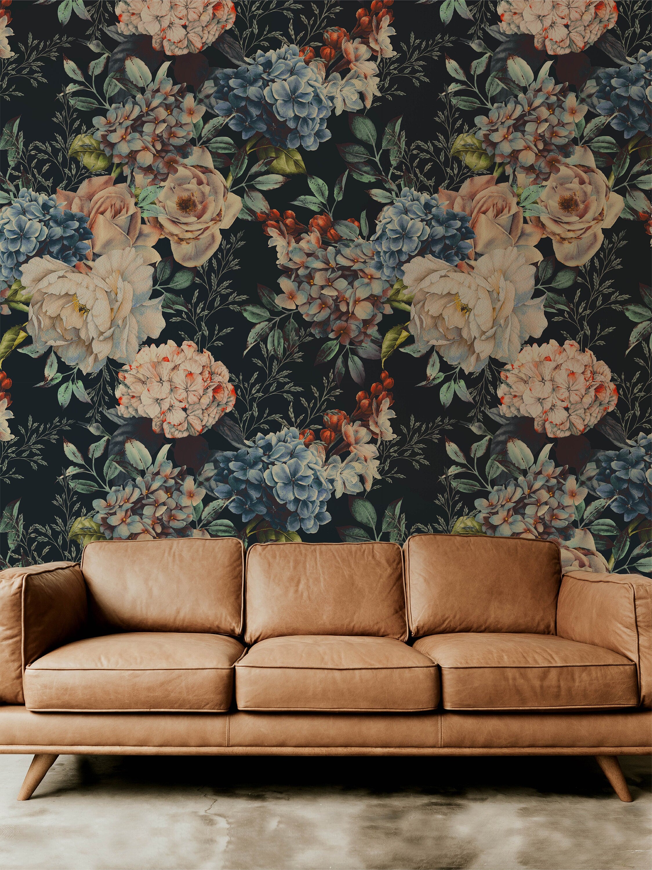 Removable Wallpaper Large Dark Floral Wallpaper | Peel And Stick Wallpaper | Adhesive Wallpaper | Wall Paper Peel Stick Wall Mural 459 - JamesAndColors