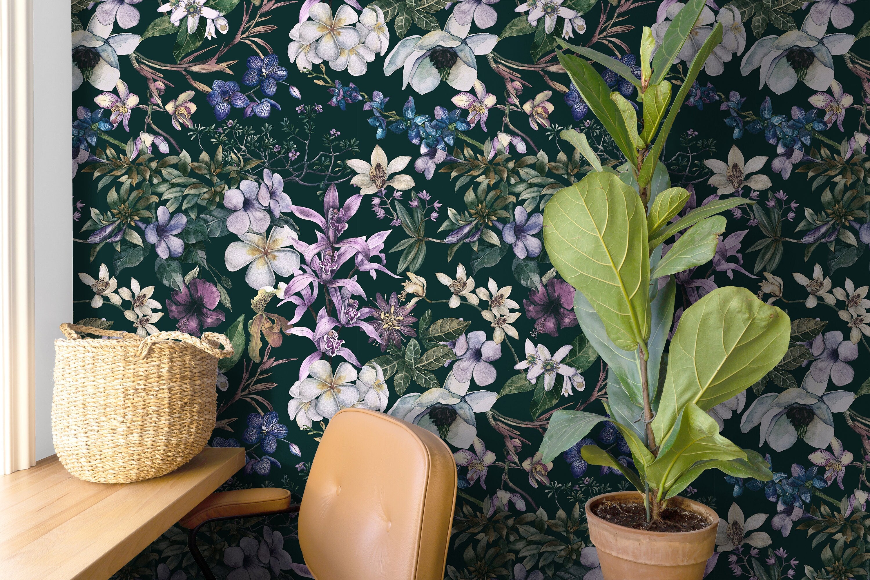 Removable Wallpaper Large Dark Floral Wallpaper | Peel And Stick Wallpaper | Adhesive Wallpaper | Wall Paper Peel Stick Wall Mural 3497 - JamesAndColors
