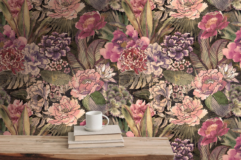 Removable Wallpaper Pink Vintage Floral Wallpaper | Peel And Stick ...