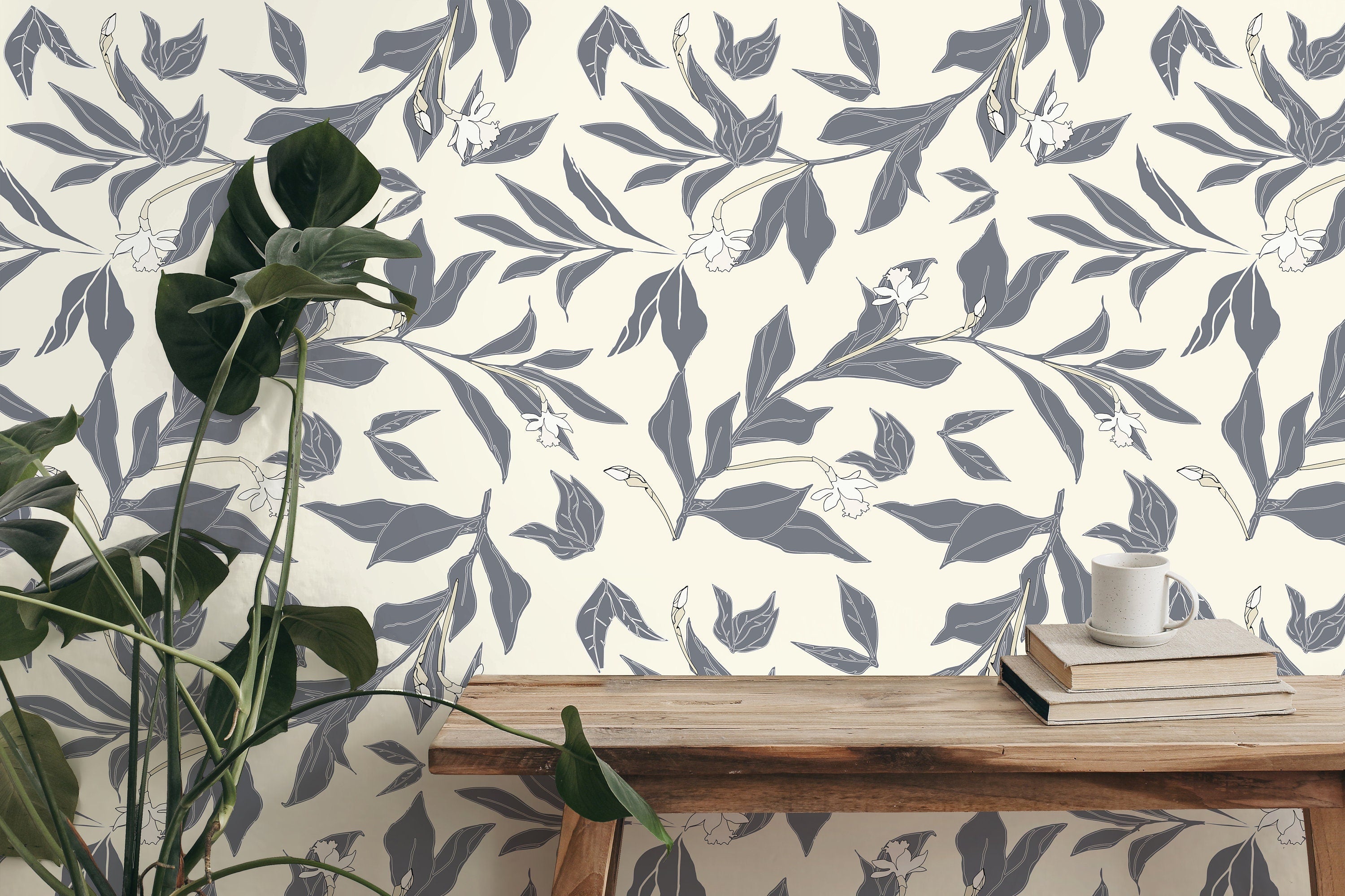 Ivory Gray Floral Wallpaper | Wallpaper Peel and Stick | Removable Wallpaper | Peel and Stick Wallpaper | Wall Paper Peel And Stick 2074 - JamesAndColors