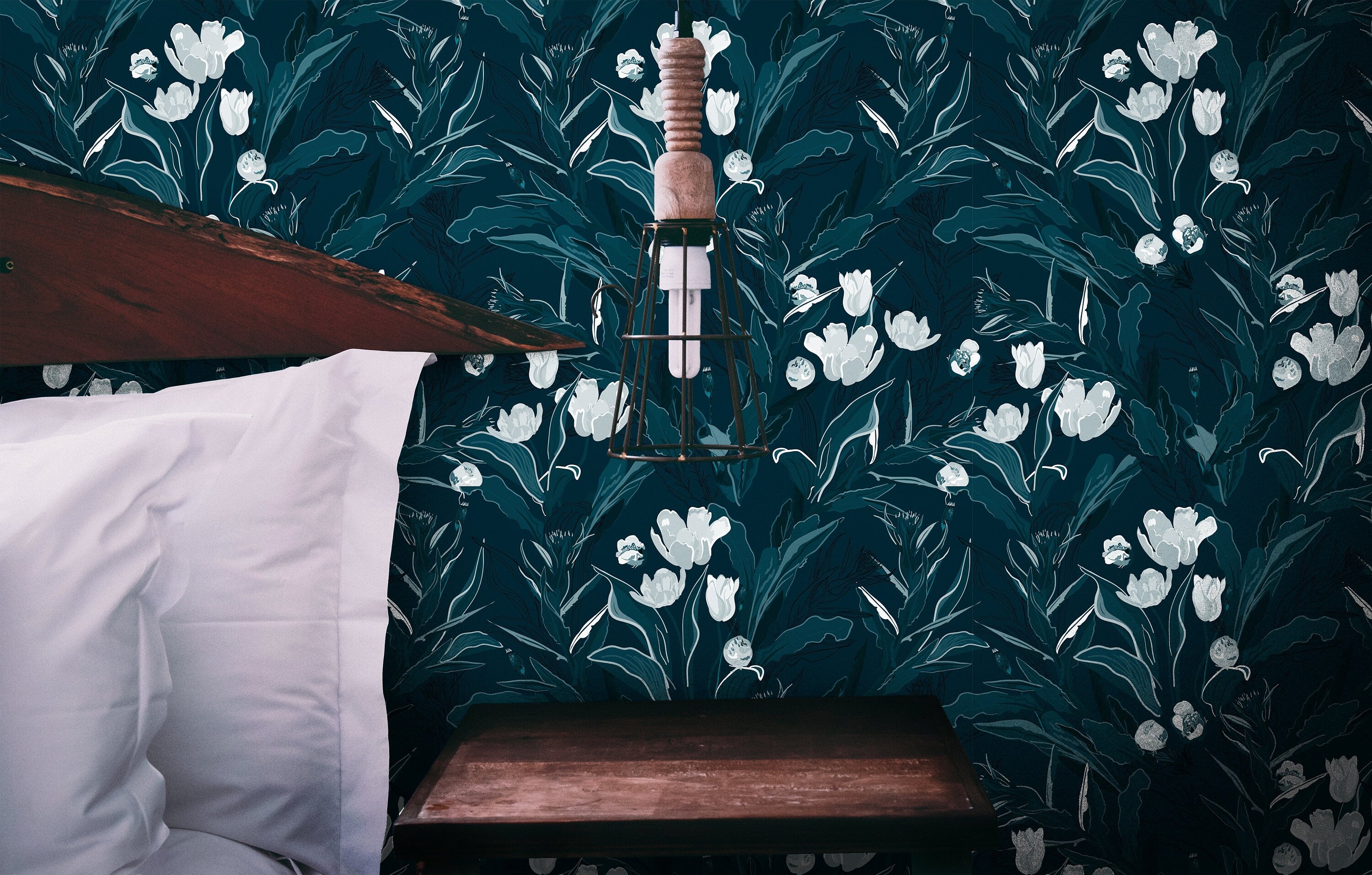 Navy Tulip Floral Wallpaper | Wallpaper Peel and Stick | Removable Wallpaper | Peel and Stick Wallpaper | Wall Paper Peel And Stick  2110 - JamesAndColors