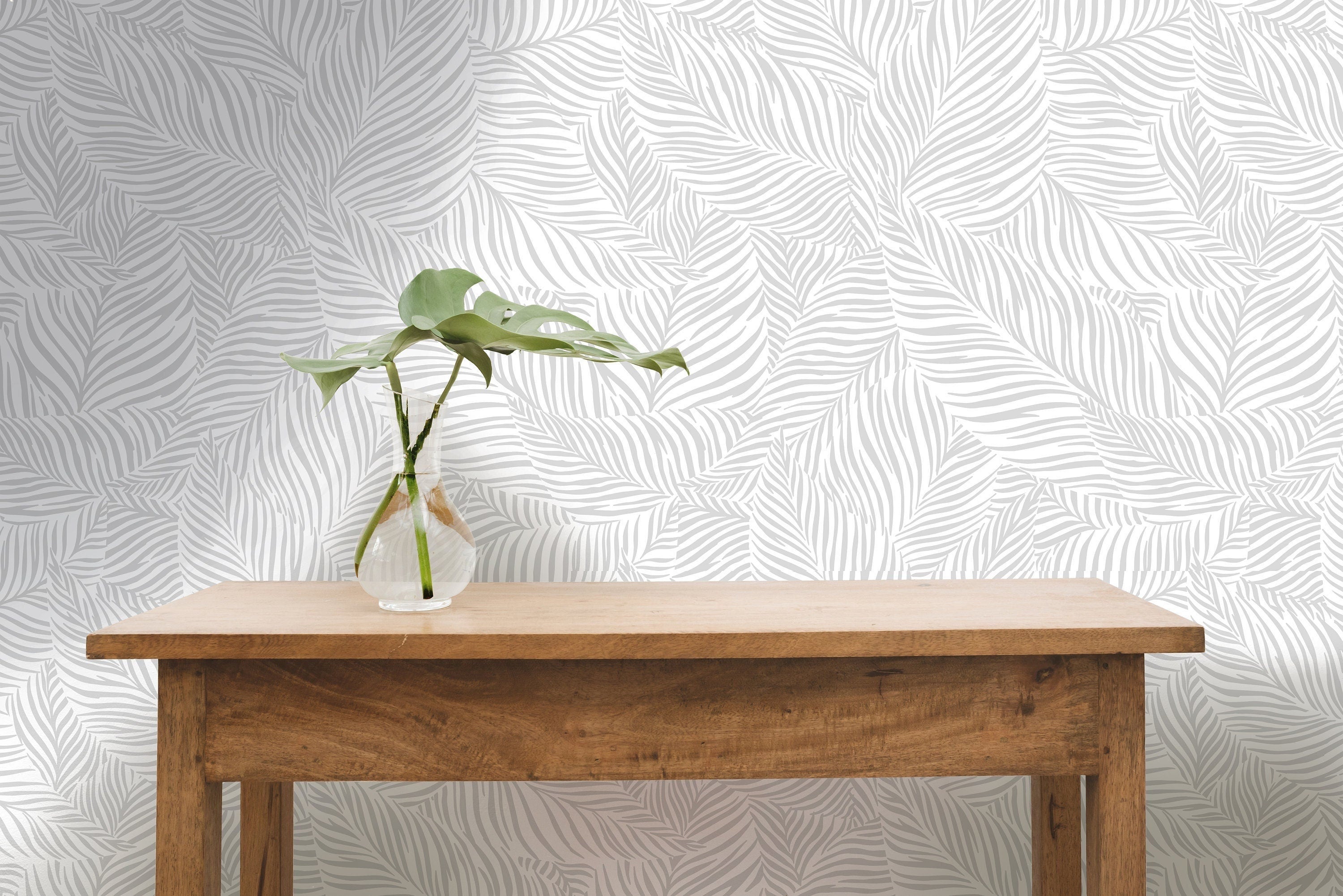Removable Wallpaper Gray White Leaf Wallpaper | Peel And Stick Wallpaper | Adhesive Wallpaper | Wall Paper Peel Stick Wall Mural 3530 - JamesAndColors