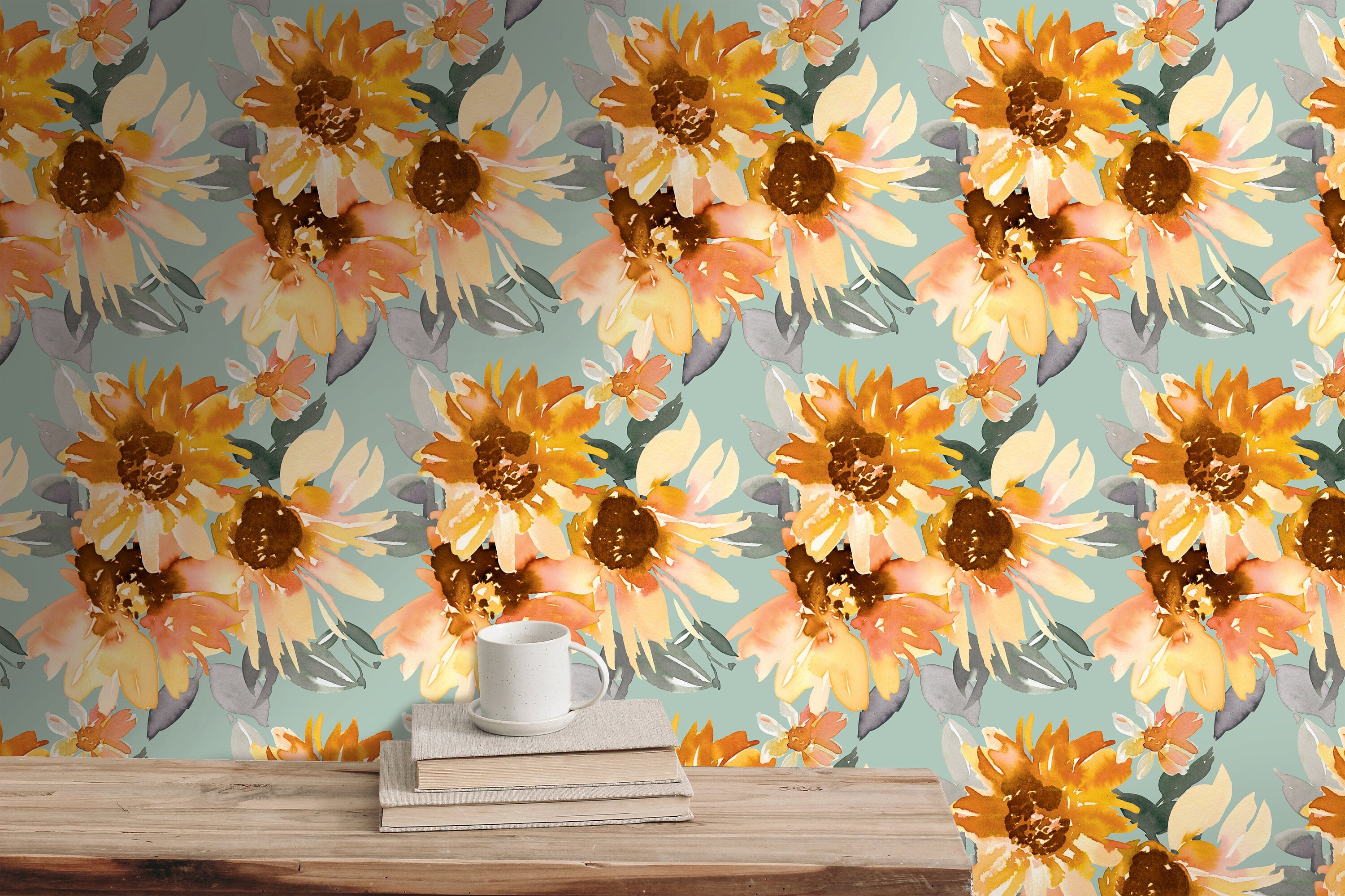 Sunflowers Floral Wallpaper | Wallpaper Peel and Stick | Removable Wallpaper | Wall Paper Peel And Stick | Wall Mural | Wall Decor 3527 - JamesAndColors