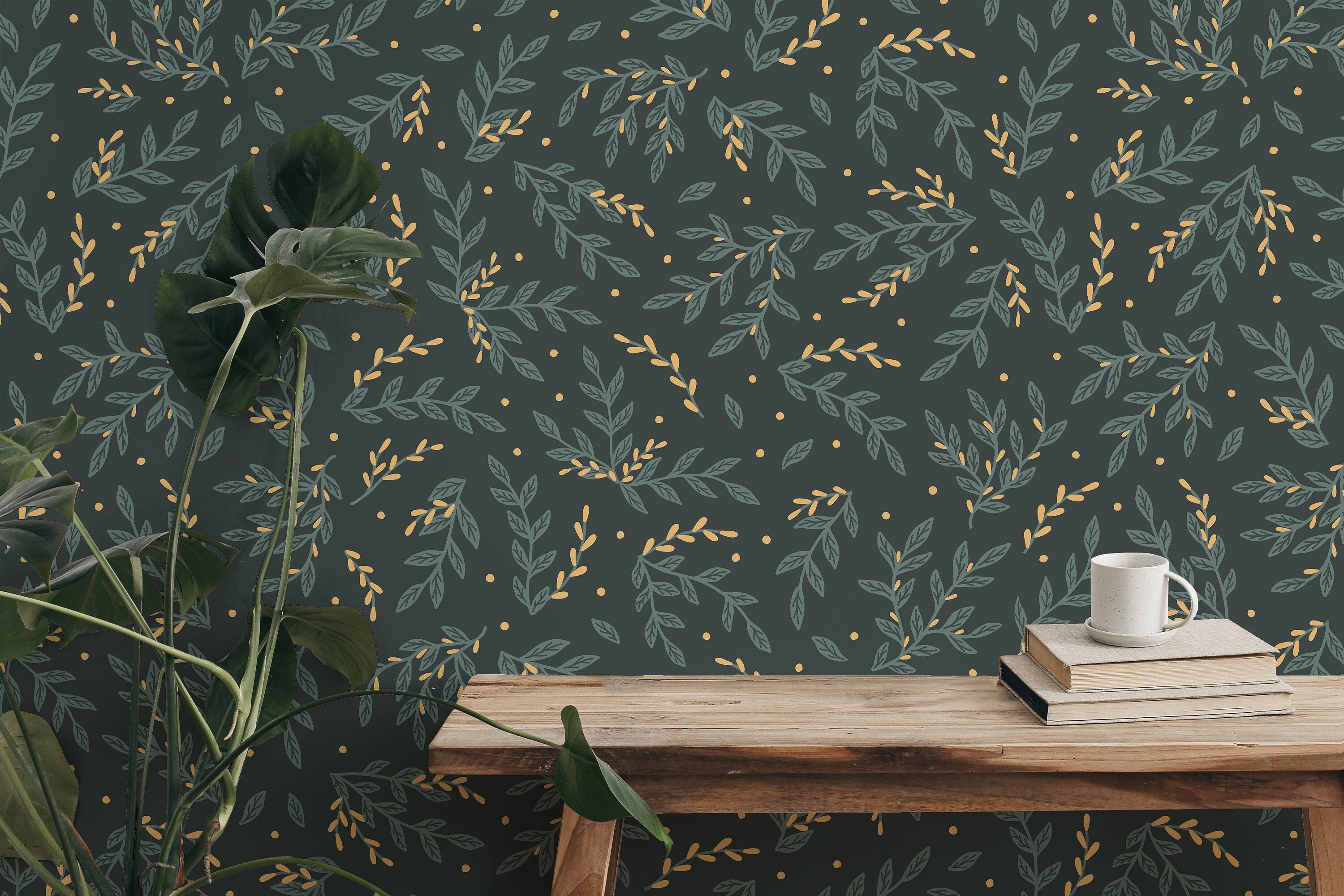 Dark Floral Boho Wallpaper | Wallpaper Peel and Stick | Removable Wallpaper | Peel and Stick Wallpaper | Wall Paper Peel And Stick  2376 - JamesAndColors