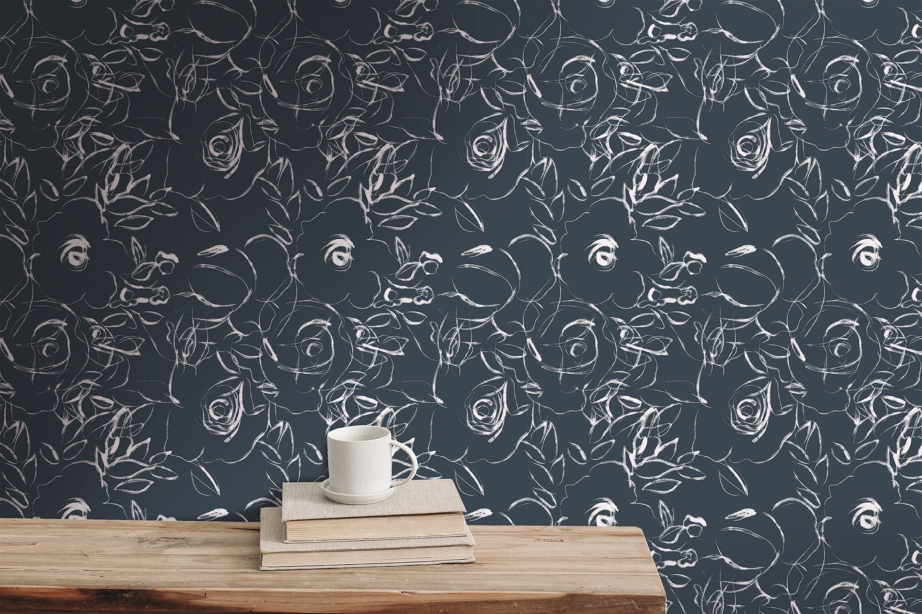 Navy White Floral Wallpaper | Wallpaper Peel and Stick | Removable Wallpaper | Wall Paper Peel And Stick | Wall Mural | Wall Decor 196 - JamesAndColors