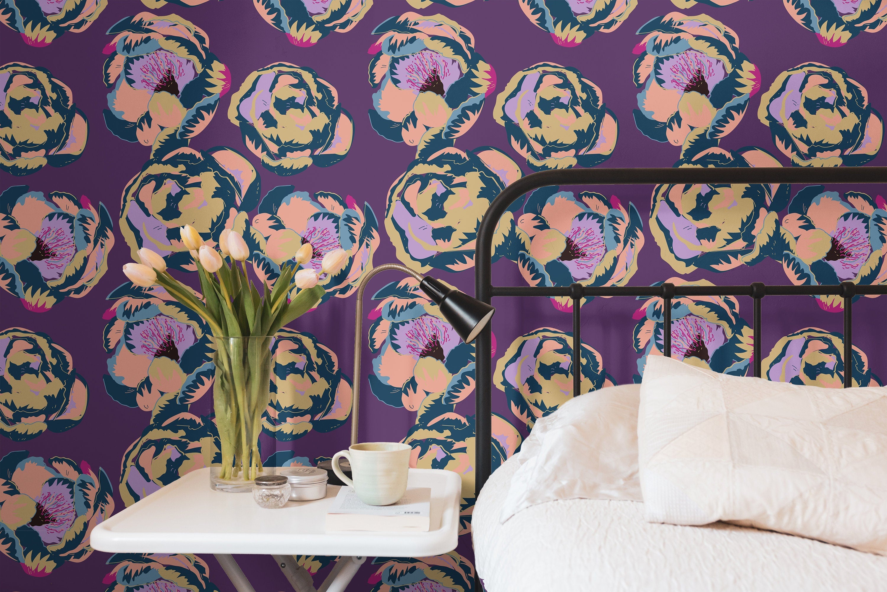 Violet Dark Floral Wallpaper | Wallpaper Peel and Stick | Removable Wallpaper | Peel and Stick Wallpaper | Wall Paper Peel And Stick | 2189 - JamesAndColors