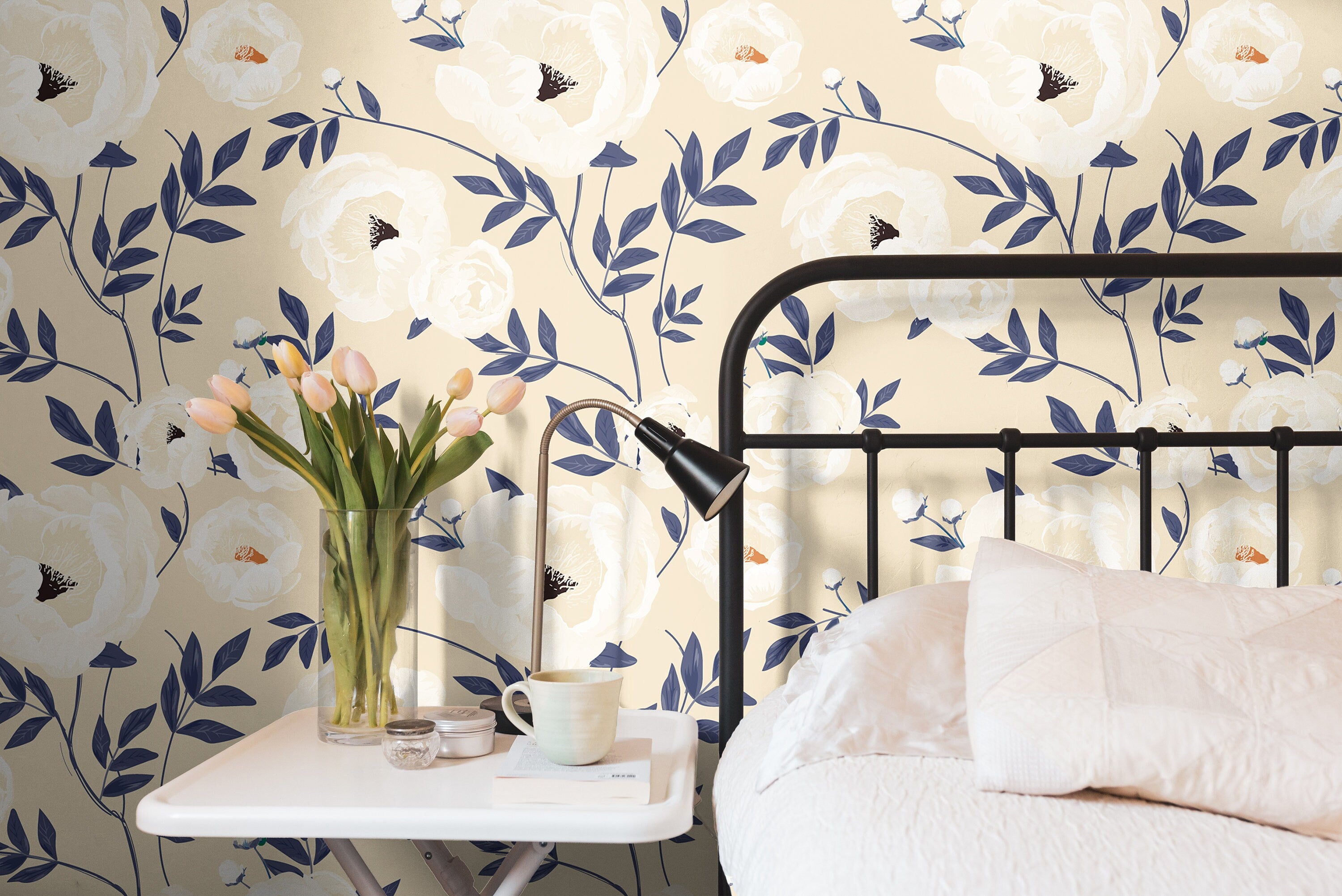 Ivory Peony Floral Wallpaper | Wallpaper Peel and Stick | Removable Wallpaper | Peel and Stick Wallpaper | Wall Paper Peel And Stick 2084 - JamesAndColors