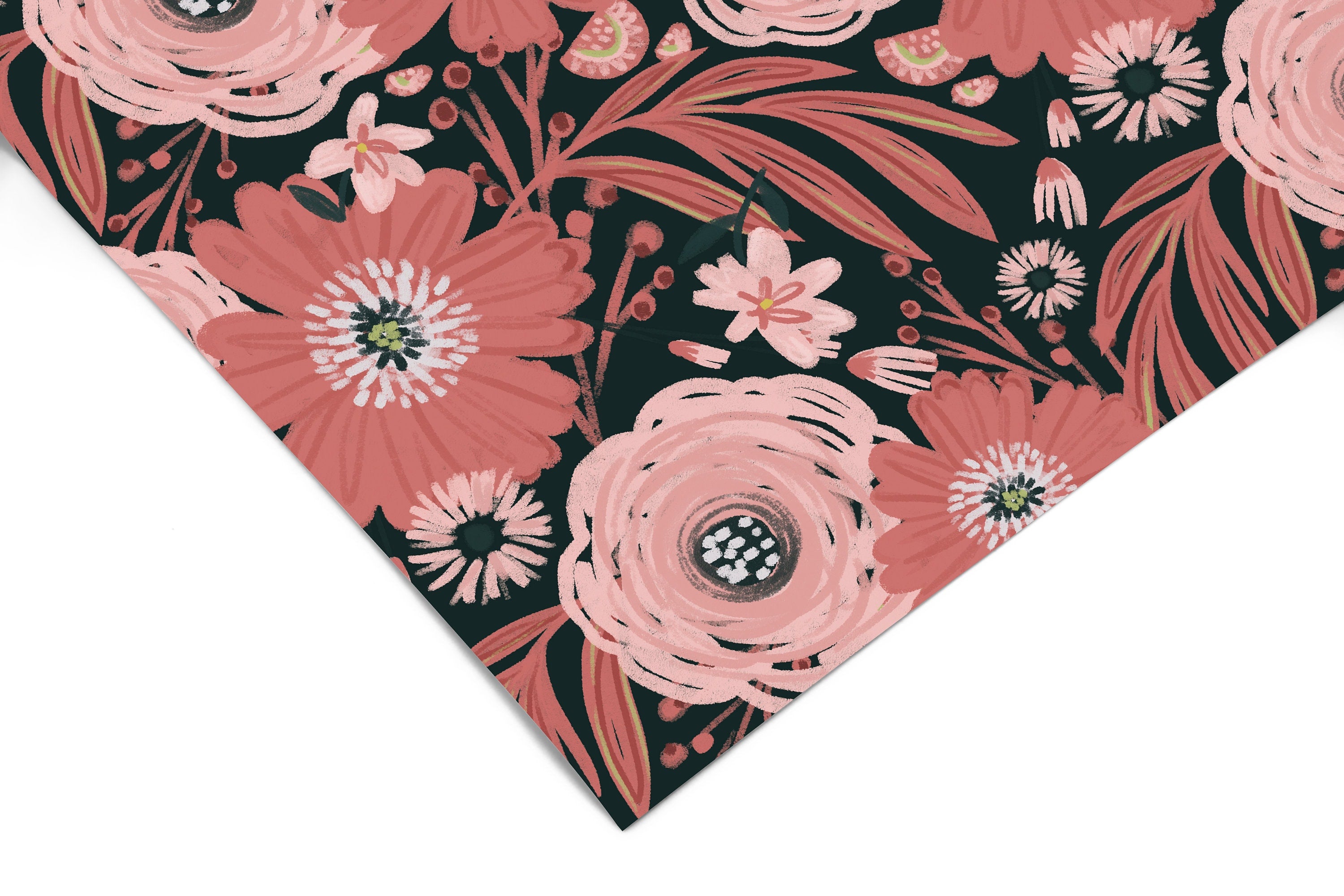 Pink And Black Floral Contact Paper | Peel And Stick Wallpaper | Removable Wallpaper | Shelf Liner | Drawer Liner | Peel and Stick Paper 903