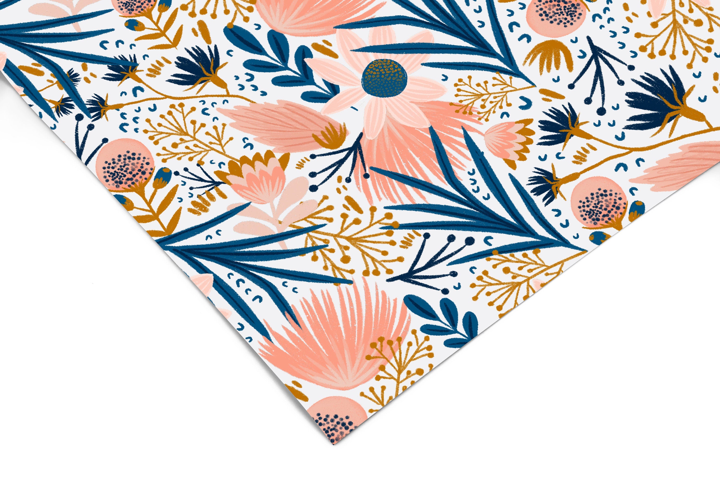 Pink Blue Gold Floral Contact Paper | Peel And Stick Wallpaper | Removable Wallpaper | Shelf Liner | Drawer Liner | Peel and Stick Paper 908