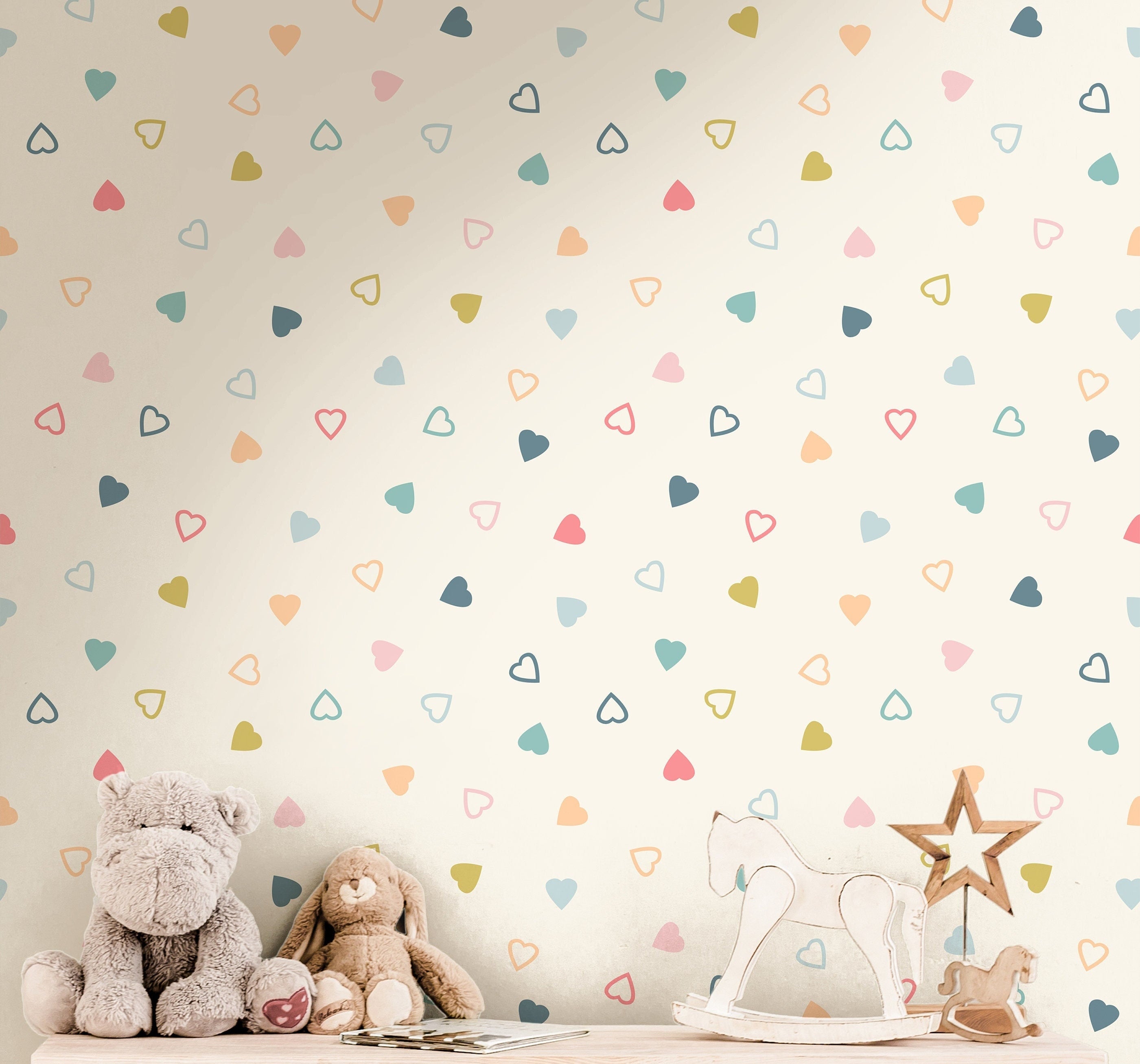 Cute Hearts Wallpaper | Girls Nursery Wallpaper | Kids Wallpaper | Childrens Wallpaper | Peel Stick Wallpaper | Removable Wallpaper | 3579 - JamesAndColors