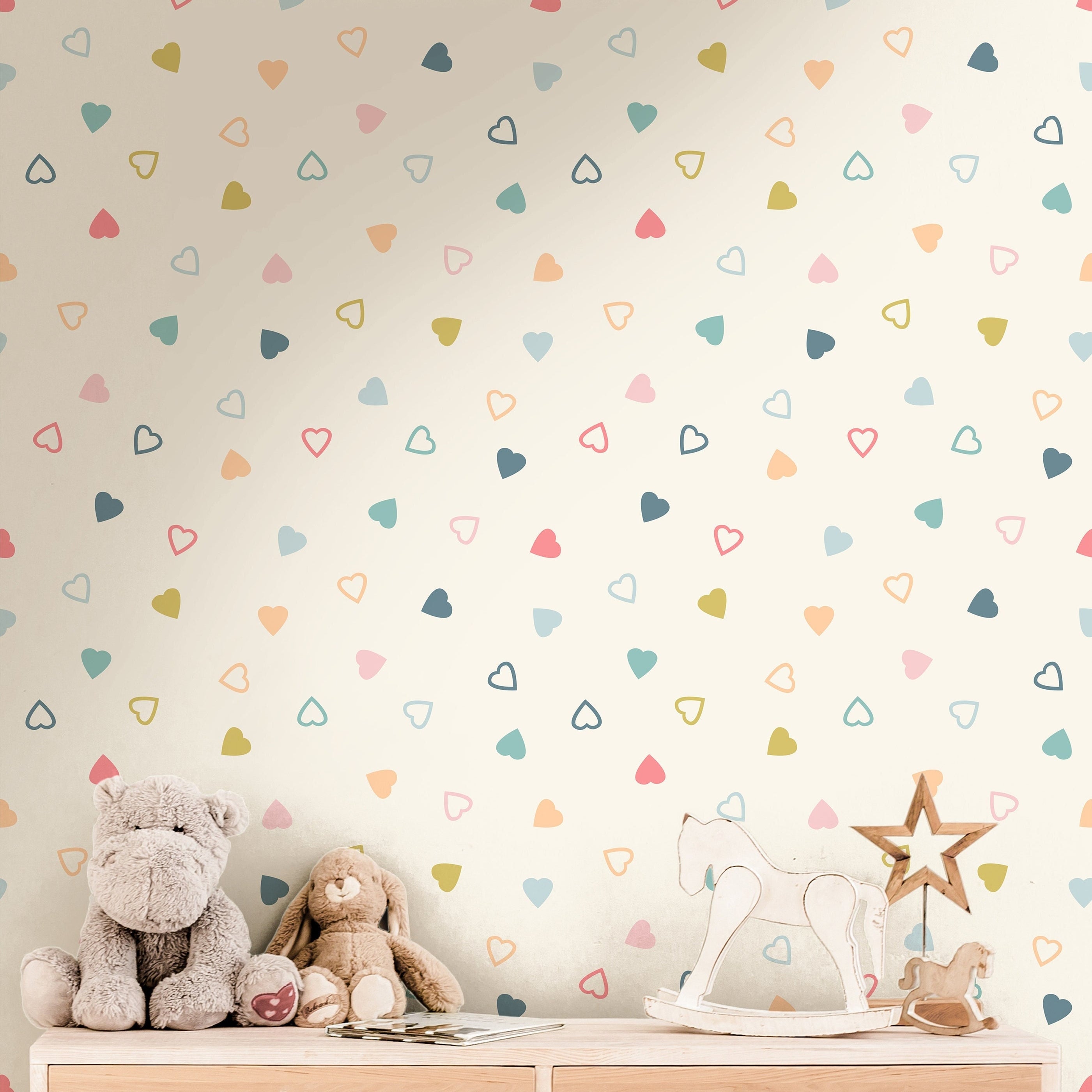 Cute Hearts Wallpaper | Girls Nursery Wallpaper | Kids Wallpaper | Childrens Wallpaper | Peel Stick Wallpaper | Removable Wallpaper | 3579 - JamesAndColors