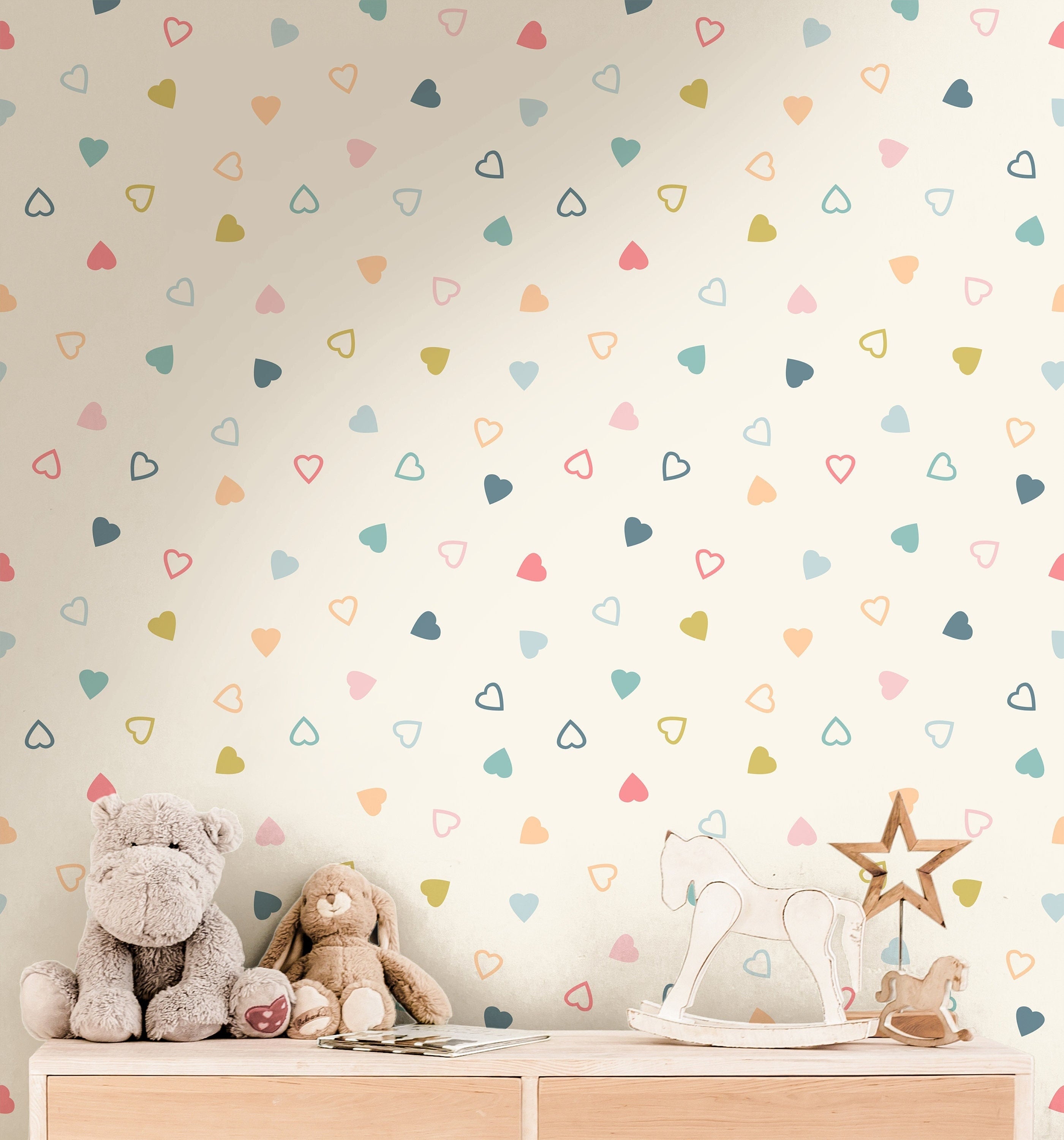 Cute Hearts Wallpaper | Girls Nursery Wallpaper | Kids Wallpaper | Childrens Wallpaper | Peel Stick Wallpaper | Removable Wallpaper | 3579 - JamesAndColors