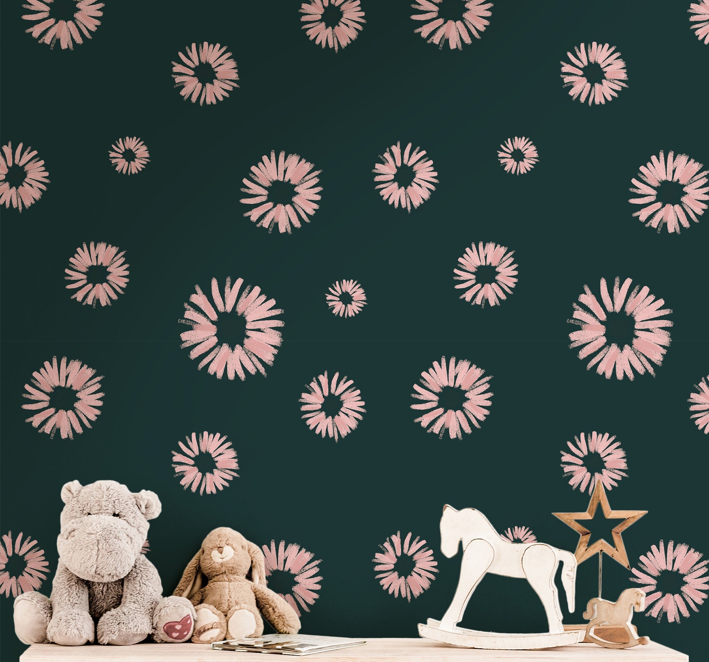 Flower Burst Wallpaper | Girls Nursery Wallpaper | Kids Wallpaper | Childrens Wallpaper | Peel Stick Wallpaper | Removable Wallpaper | 3544 - JamesAndColors