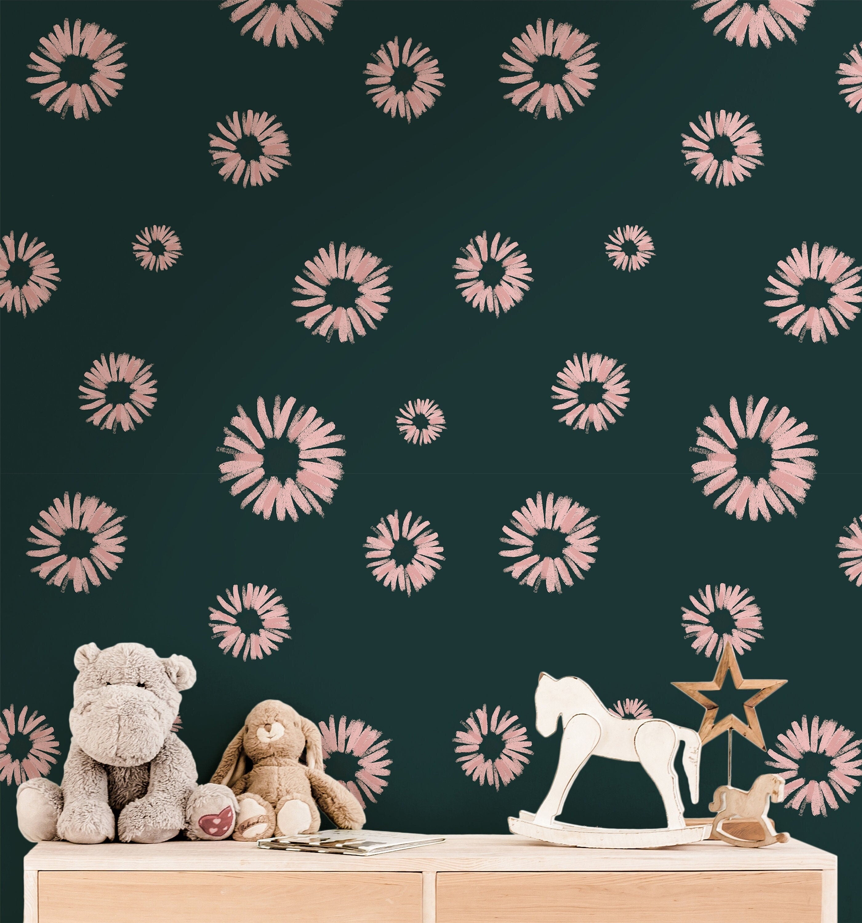 Flower Burst Wallpaper | Girls Nursery Wallpaper | Kids Wallpaper | Childrens Wallpaper | Peel Stick Wallpaper | Removable Wallpaper | 3544 - JamesAndColors