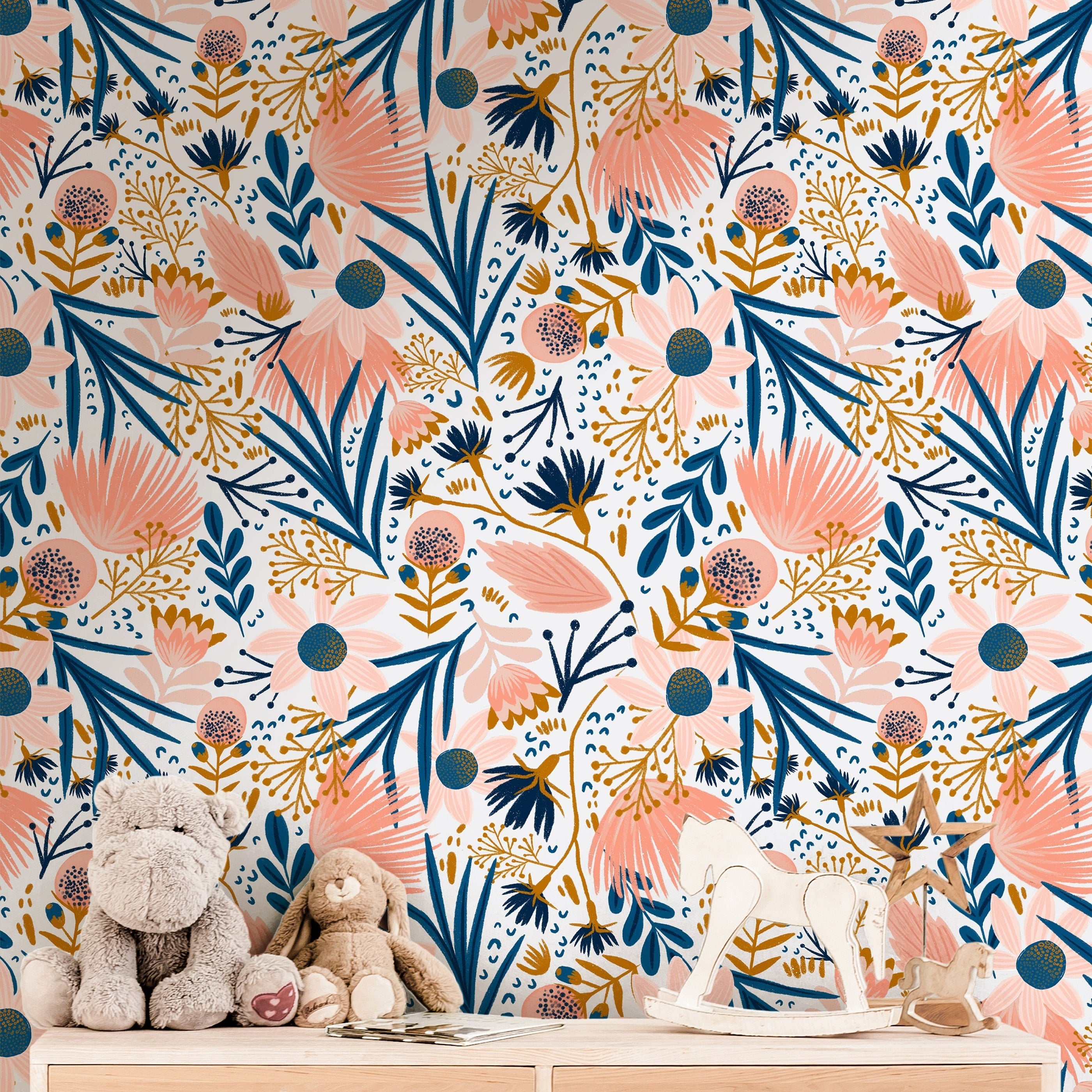 Pink Floral Wallpaper | Girls Nursery Wallpaper | Kids Wallpaper | Childrens Wallpaper | Peel Stick Wallpaper | Removable Wallpaper | 3574 - JamesAndColors