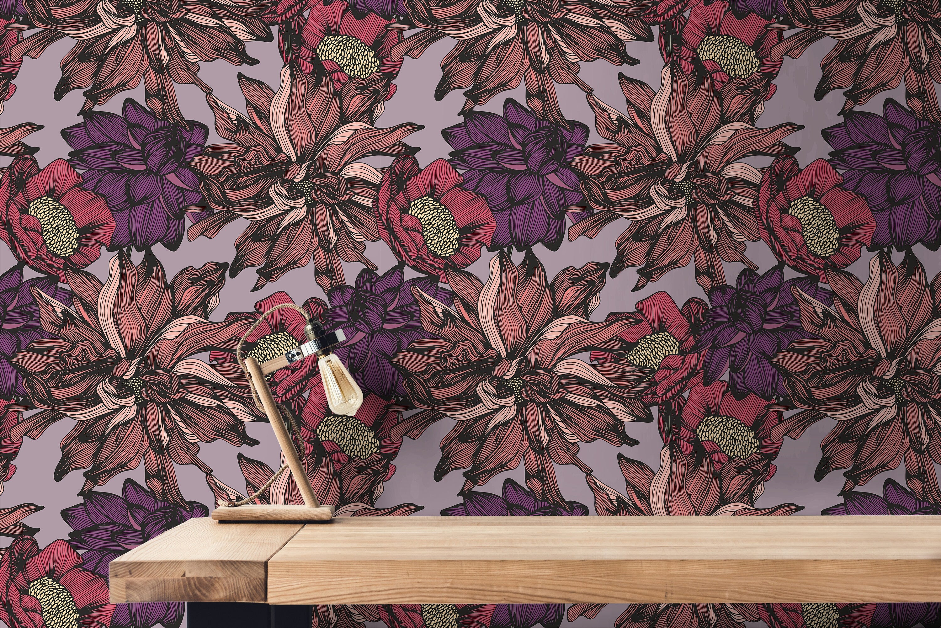 Removable Wallpaper Dark Purple Floral Wallpaper | Peel And Stick Wallpaper | Adhesive Wallpaper | Wall Paper | Peel Stick Wall Mural 3592 - JamesAndColors