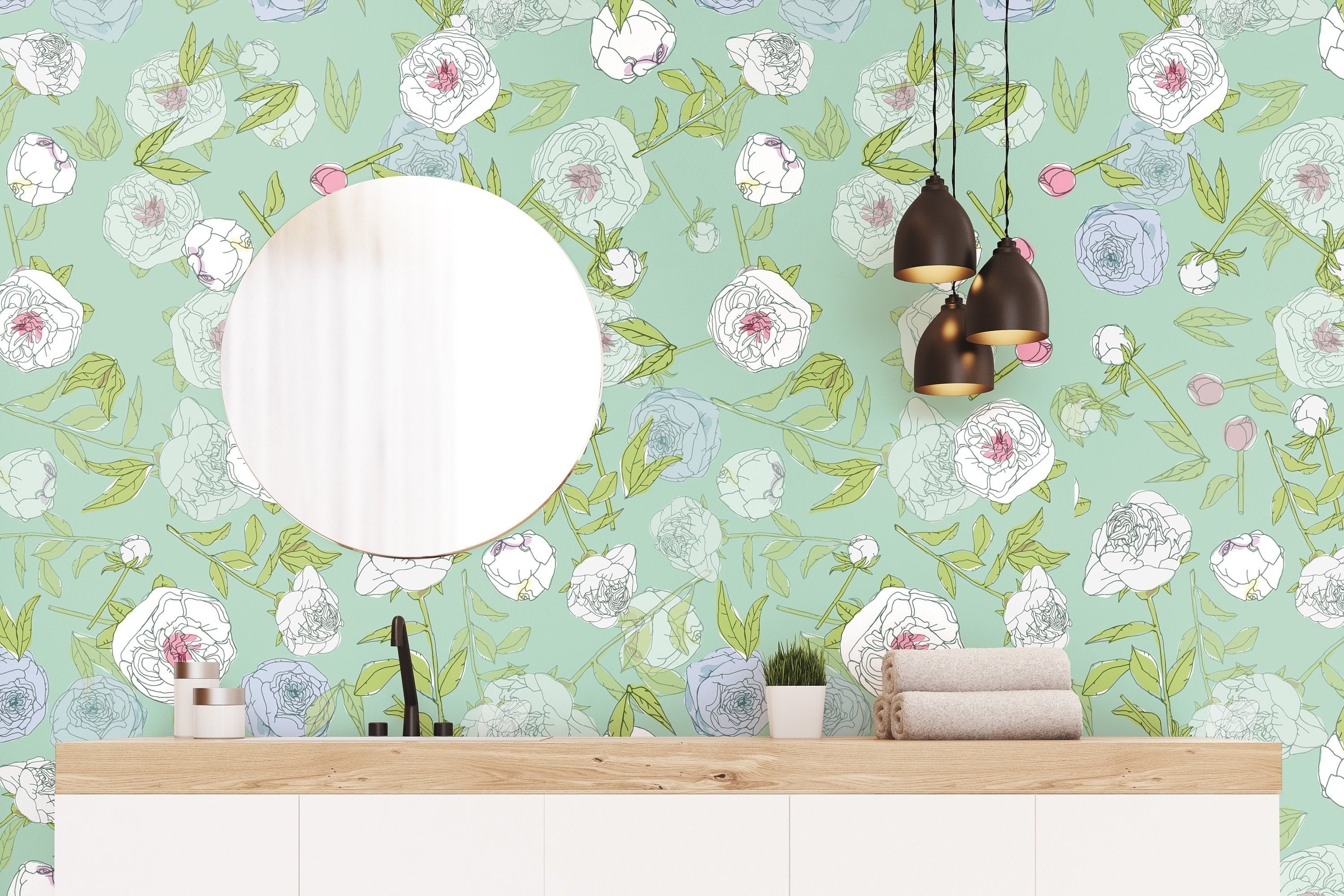 Blue Green Floral Wallpaper | Wallpaper Peel and Stick | Removable Wallpaper | Peel and Stick Wallpaper | Wall Paper Peel And Stick | 2289 - JamesAndColors