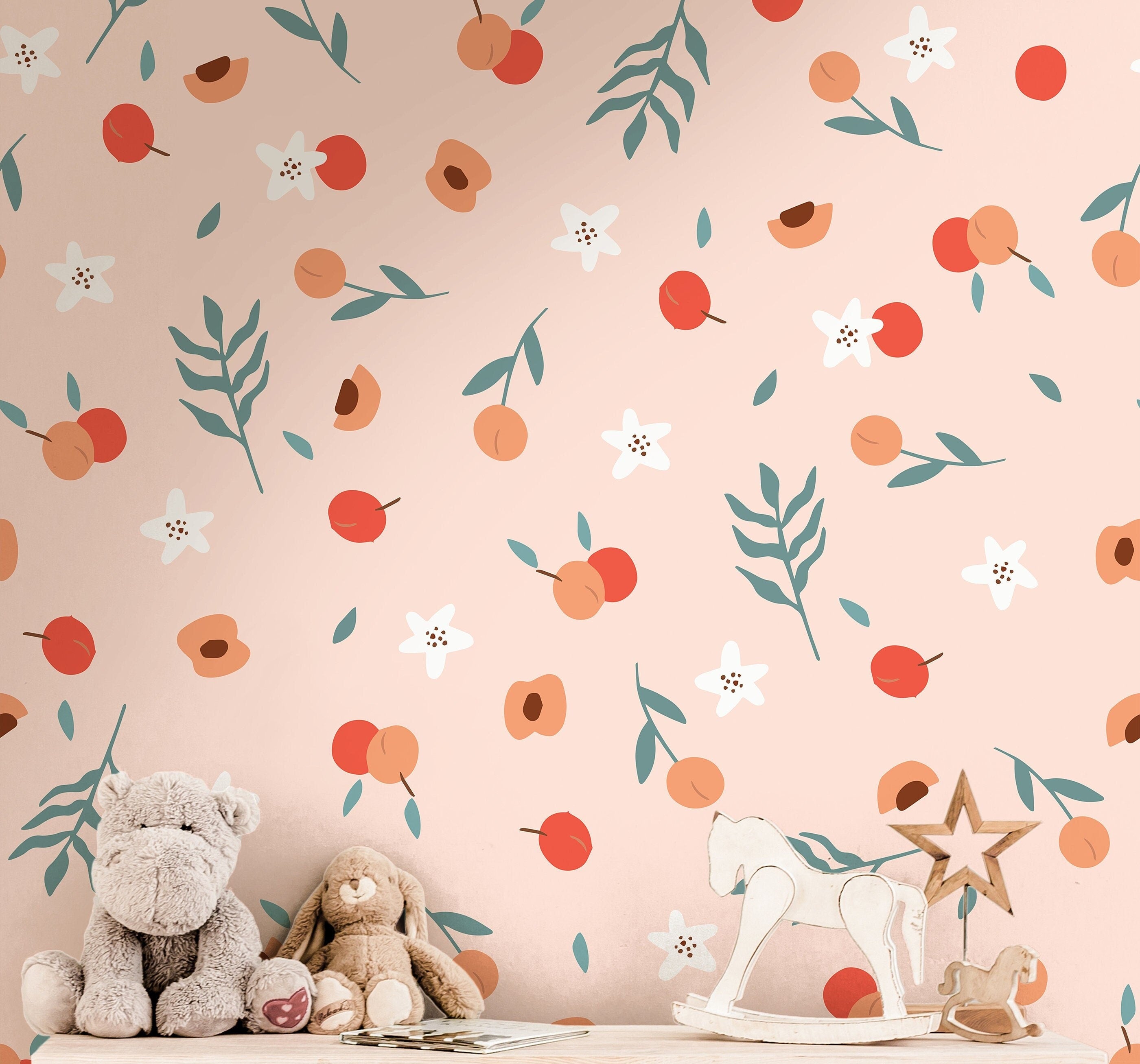 Peach Blossom Wallpaper | Adhesive Wallpaper | Peel And Stick Wallpaper | Removable Wallpaper | Wall Paper Peel And Stick Wall Mural 2317 - JamesAndColors