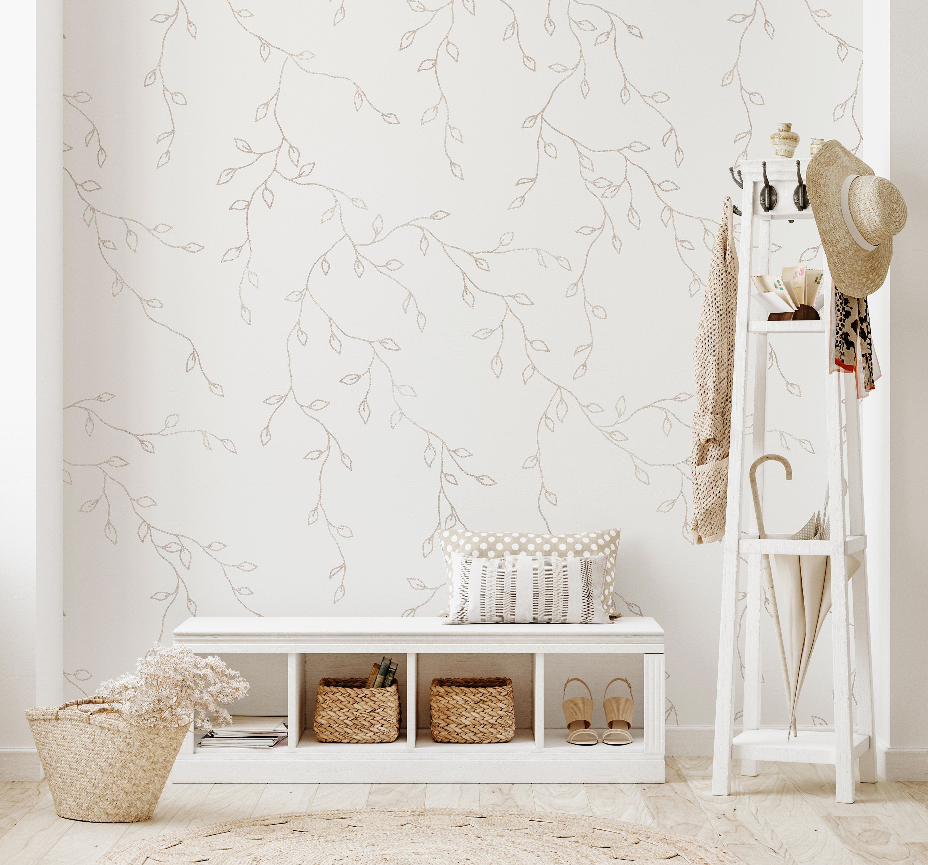 Ivory Floral Leaf Wallpaper | Wallpaper Peel and Stick | Removable Wallpaper | Wall Paper Peel And Stick | Wall Mural | Wall Decor 130 - JamesAndColors