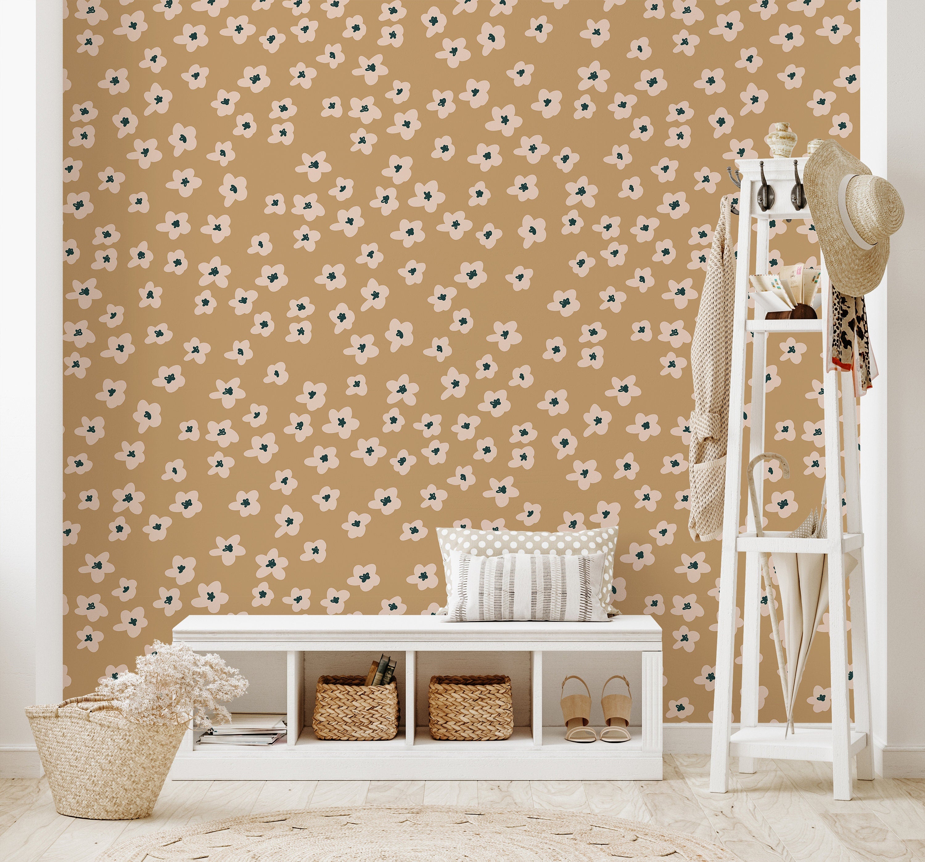 Khaki Flower Wallpaper | Wallpaper Peel and Stick | Removable Wallpaper | Wall Paper Peel And Stick | Wall Mural | Wall Decor 147 - JamesAndColors