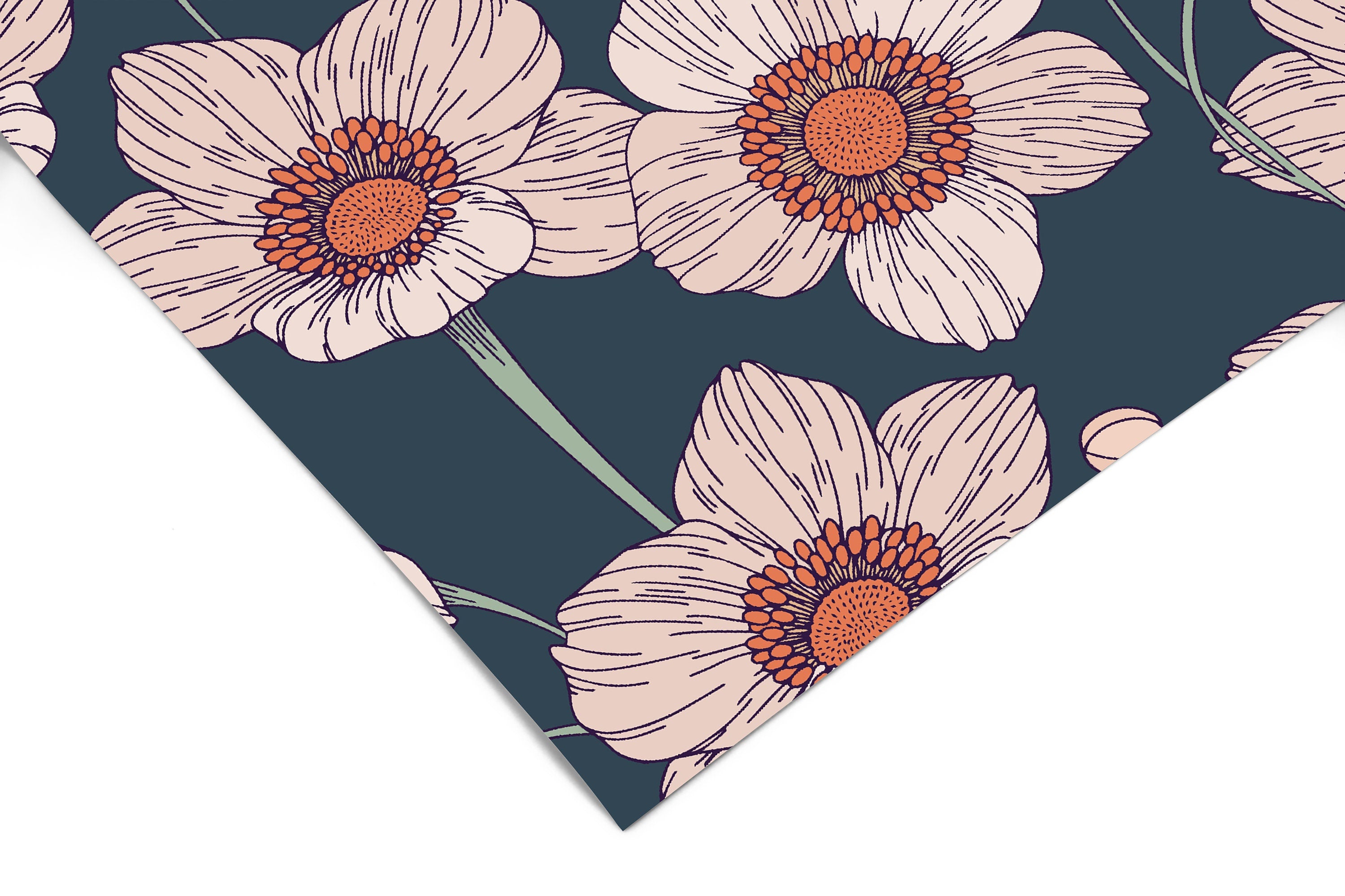 Removable Wallpaper Large Navy Poppy Floral | Peel And Stick Wallpaper| Wallpaper Mural | Tropical Wallpaper | Wall Decor 3594 - JamesAndColors