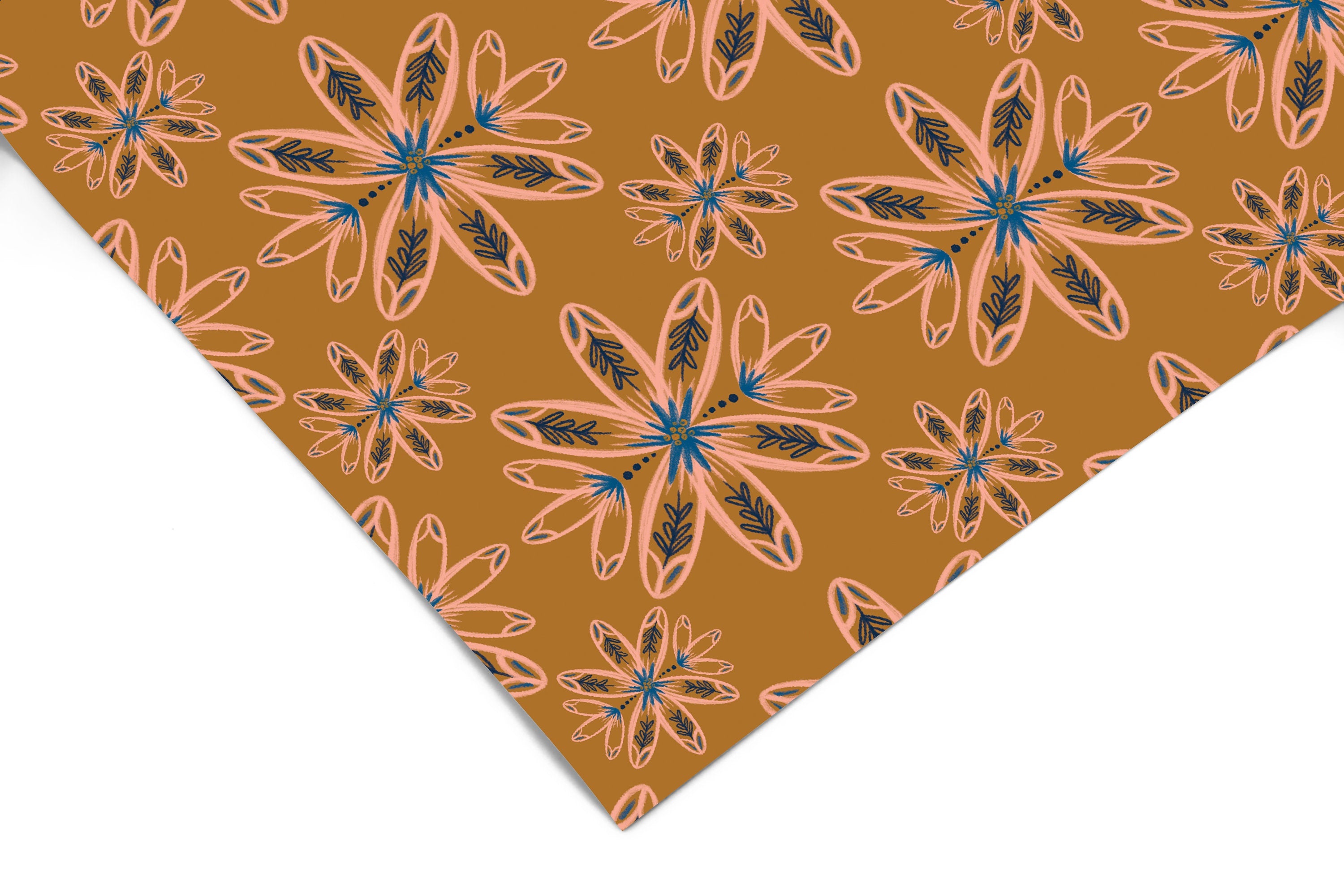 Gold Blue Pattern Contact Paper | Peel And Stick Wallpaper | Removable Wallpaper | Shelf Liner | Drawer Liner | Peel and Stick Paper 907 - JamesAndColors