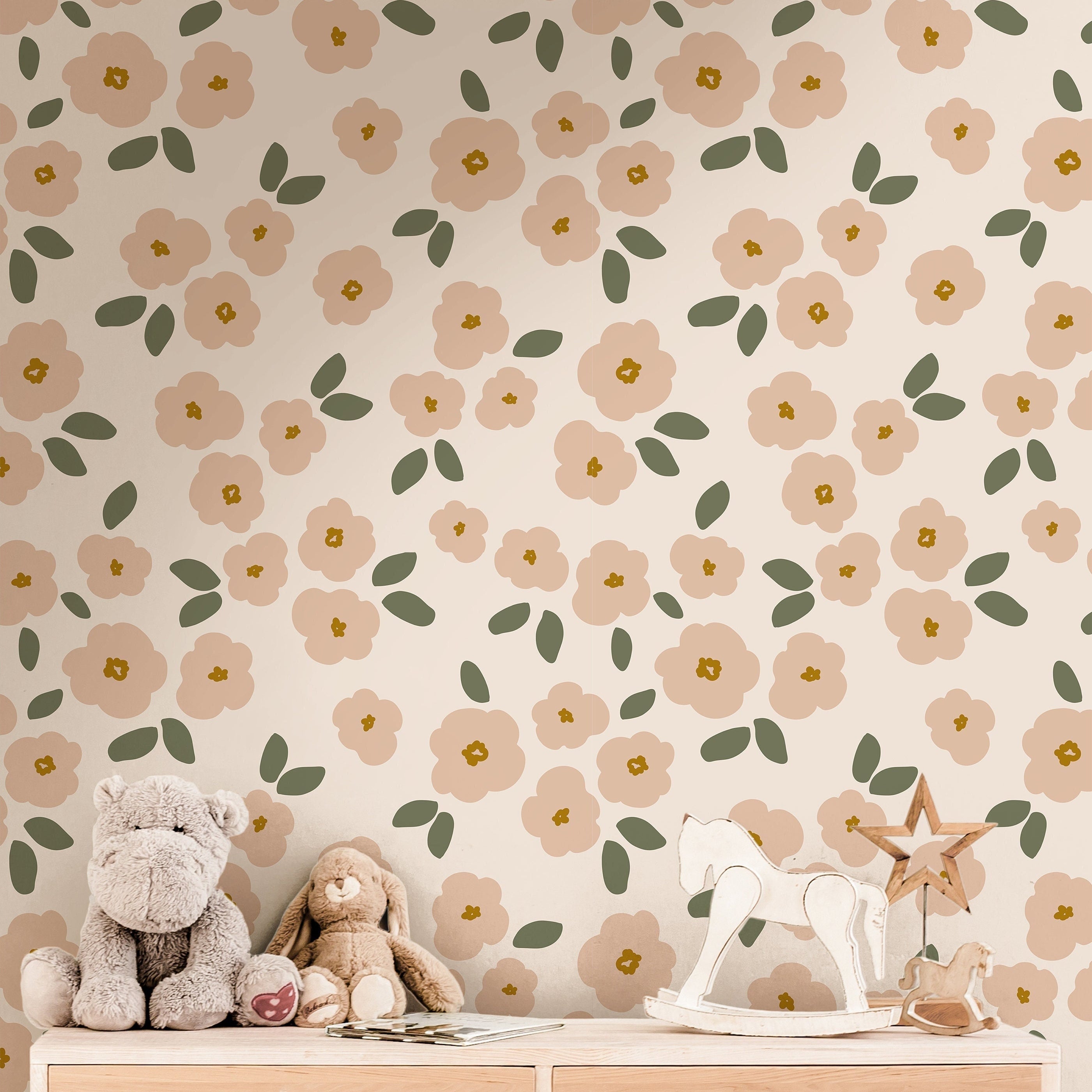 Pink Blooms Wallpaper | Girls Nursery Wallpaper | Kids Wallpaper | Childrens Wallpaper | Peel Stick Wallpaper | Removable Wallpaper 3573 - JamesAndColors