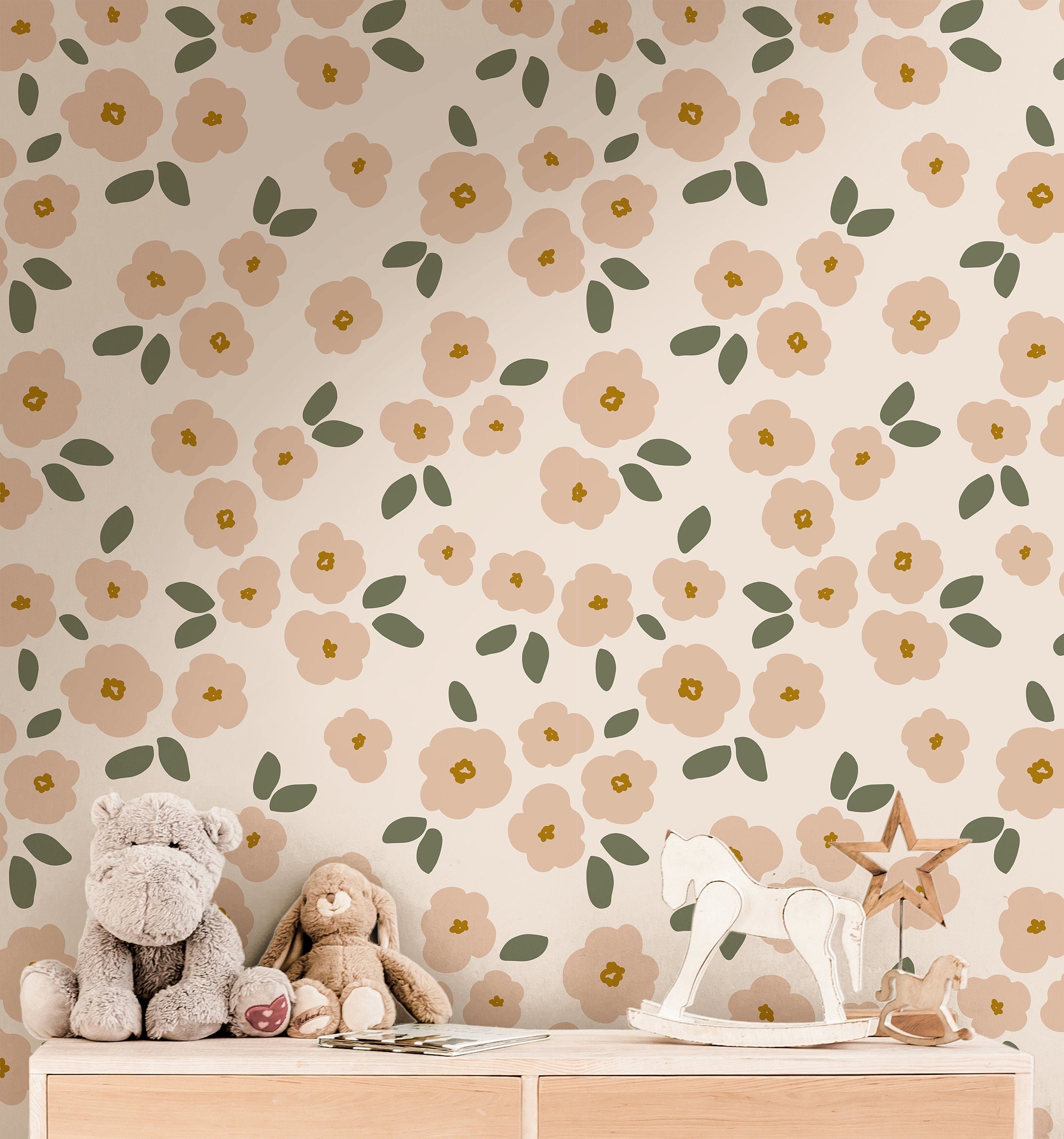 Pink Blooms Wallpaper | Girls Nursery Wallpaper | Kids Wallpaper | Childrens Wallpaper | Peel Stick Wallpaper | Removable Wallpaper 3573 - JamesAndColors