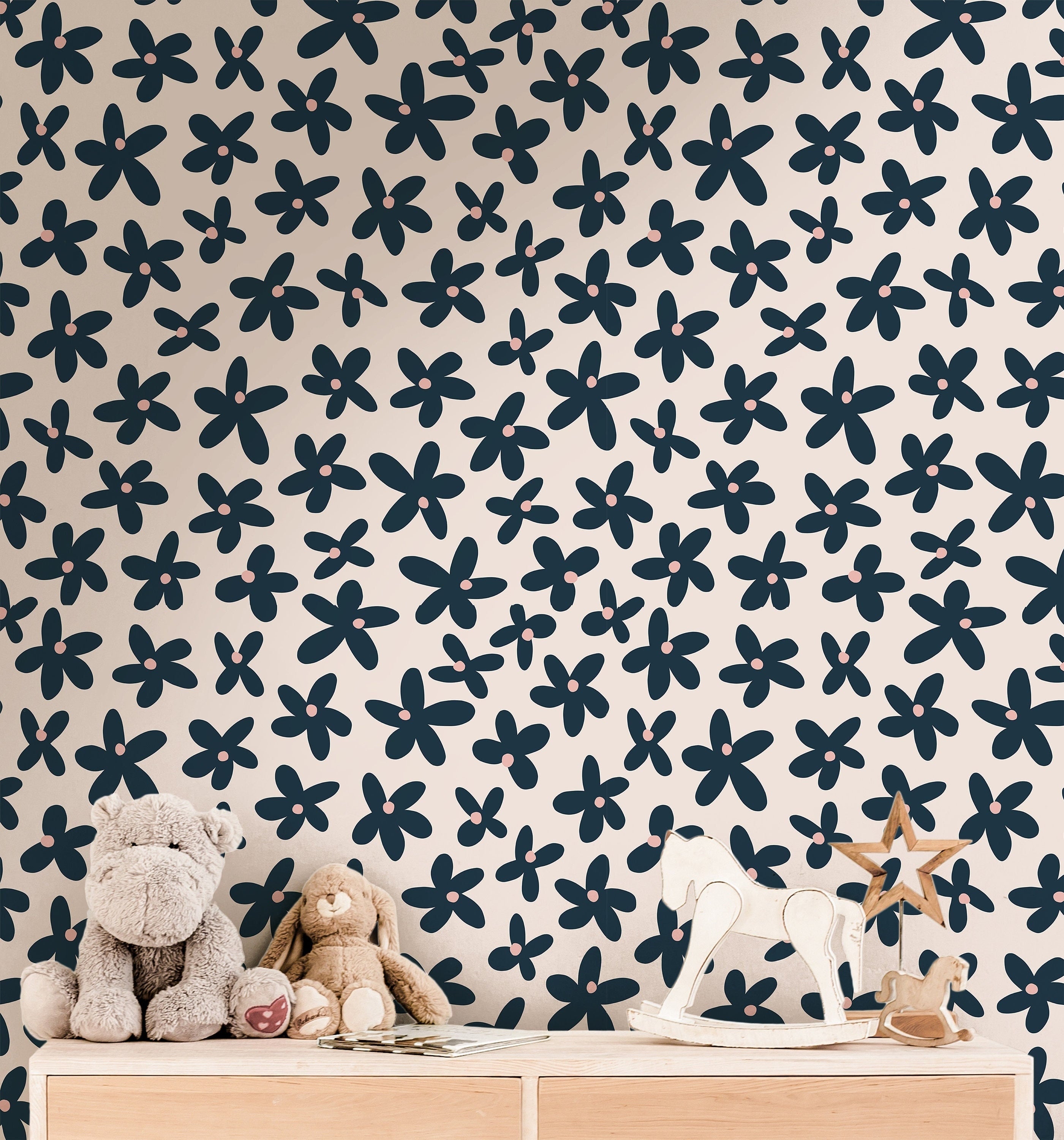 Blue Flowers Wallpaper | Girls Nursery Wallpaper | Kids Wallpaper | Childrens Wallpaper | Peel Stick Wallpaper | Removable Wallpaper 3557 - JamesAndColors