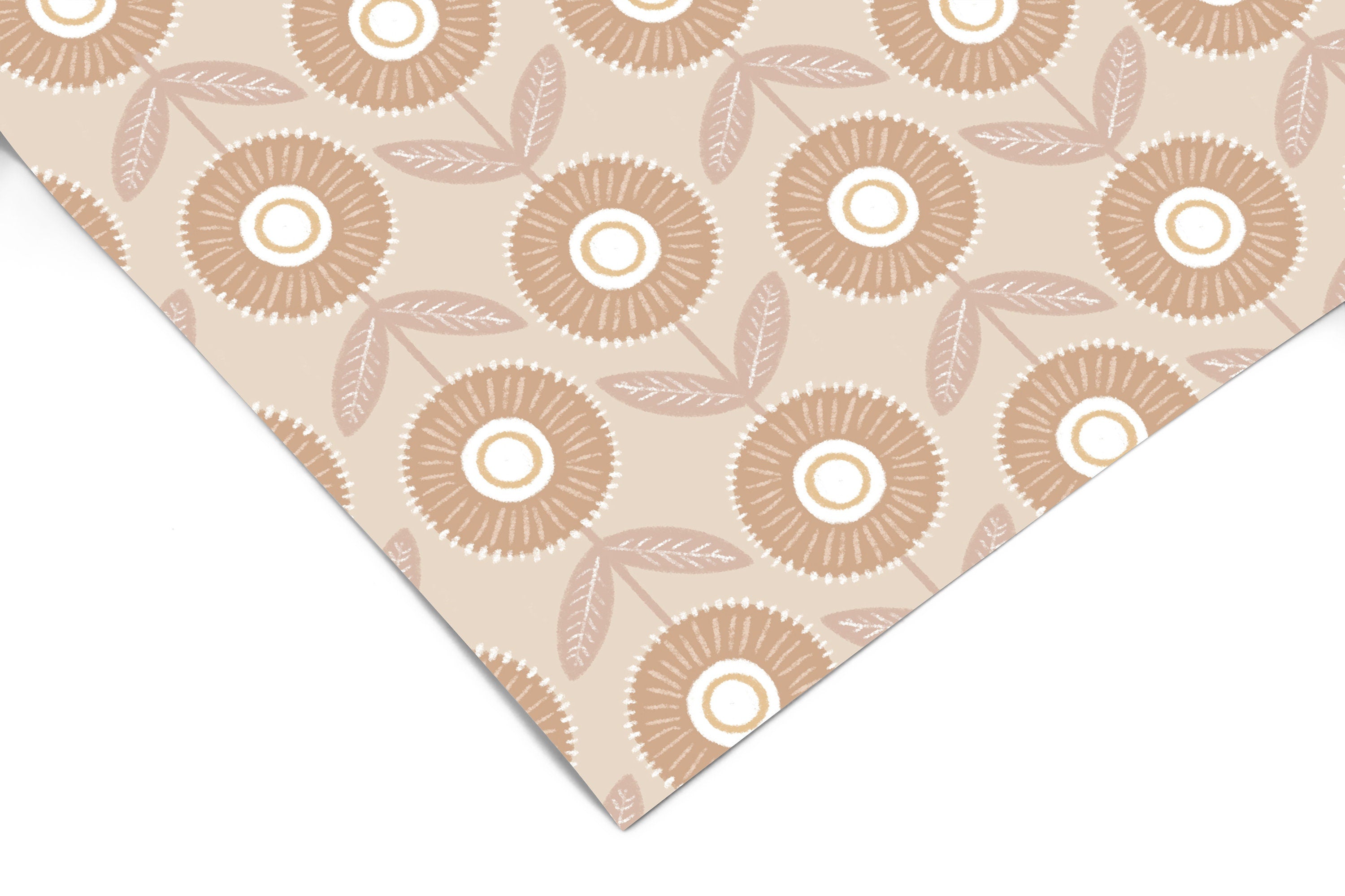 Tan Floral Pattern Contact Paper | Peel And Stick Wallpaper | Removable Wallpaper | Shelf Liner | Drawer Liner | Peel and Stick Paper 981