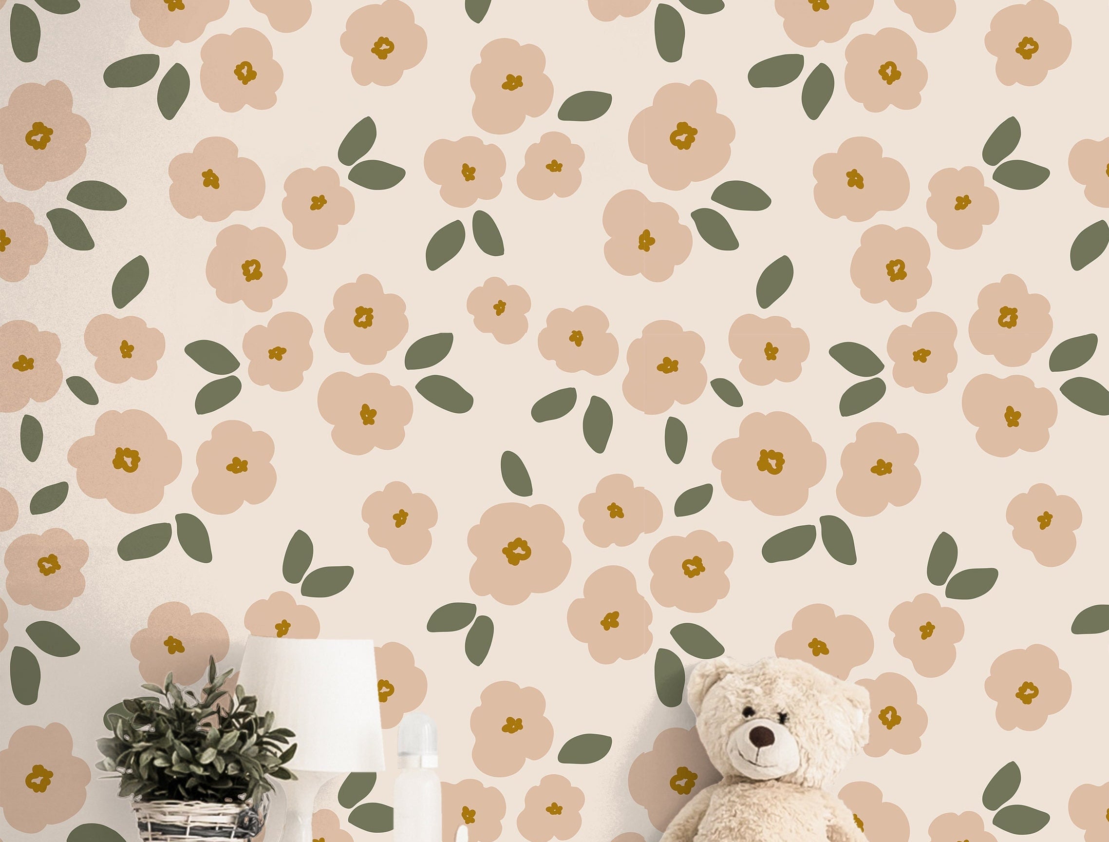 Pink Blooms Wallpaper | Girls Nursery Wallpaper | Kids Wallpaper | Childrens Wallpaper | Peel Stick Wallpaper | Removable Wallpaper 3573 - JamesAndColors