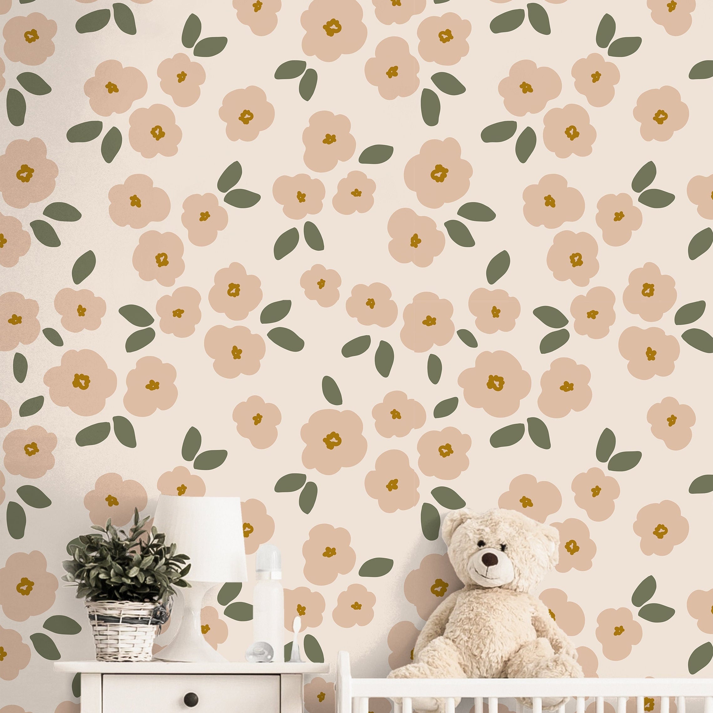 Pink Blooms Wallpaper | Girls Nursery Wallpaper | Kids Wallpaper | Childrens Wallpaper | Peel Stick Wallpaper | Removable Wallpaper 3573 - JamesAndColors