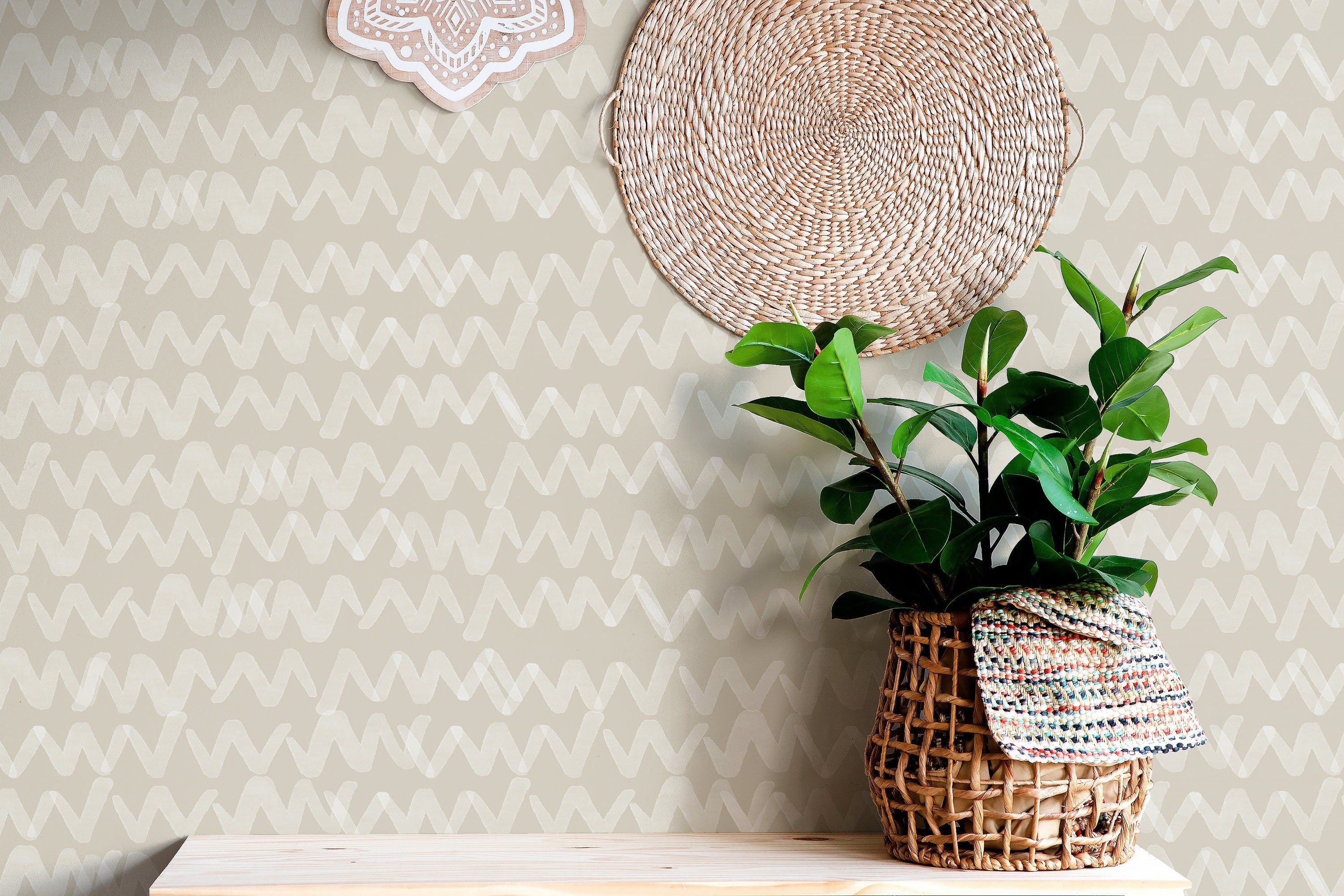 Tan Geometric Zigzag Wallpaper | Removable Wallpaper | Peel And Stick Wallpaper | Adhesive Wallpaper | Wall Paper Peel Stick Wall Mural 3639 - JamesAndColors
