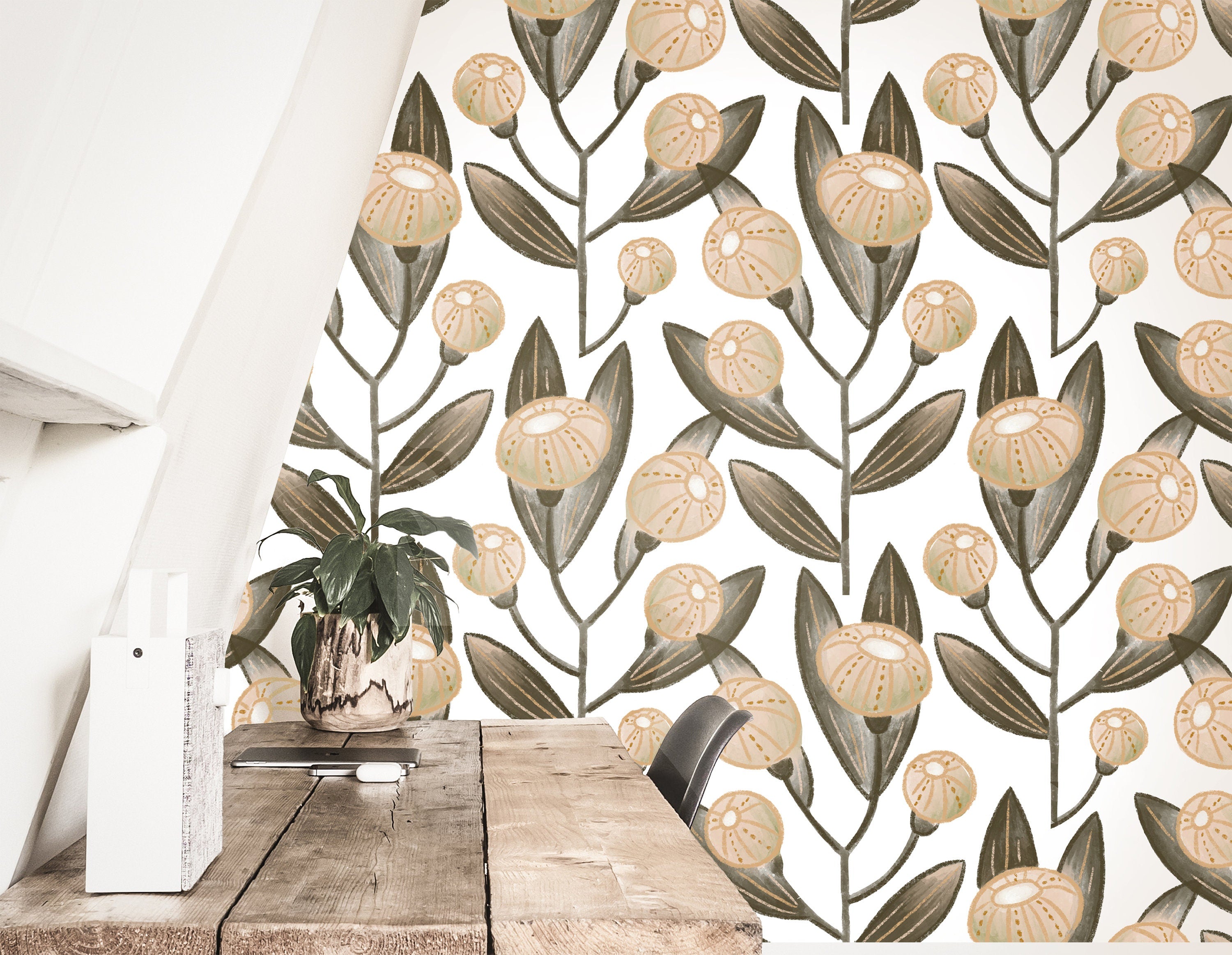 Farmhouse Floral Wallpaper | Removable Wallpaper | Peel And Stick Wallpaper | Adhesive Wallpaper | Wall Paper Peel Stick Wall Mural 3633 - JamesAndColors
