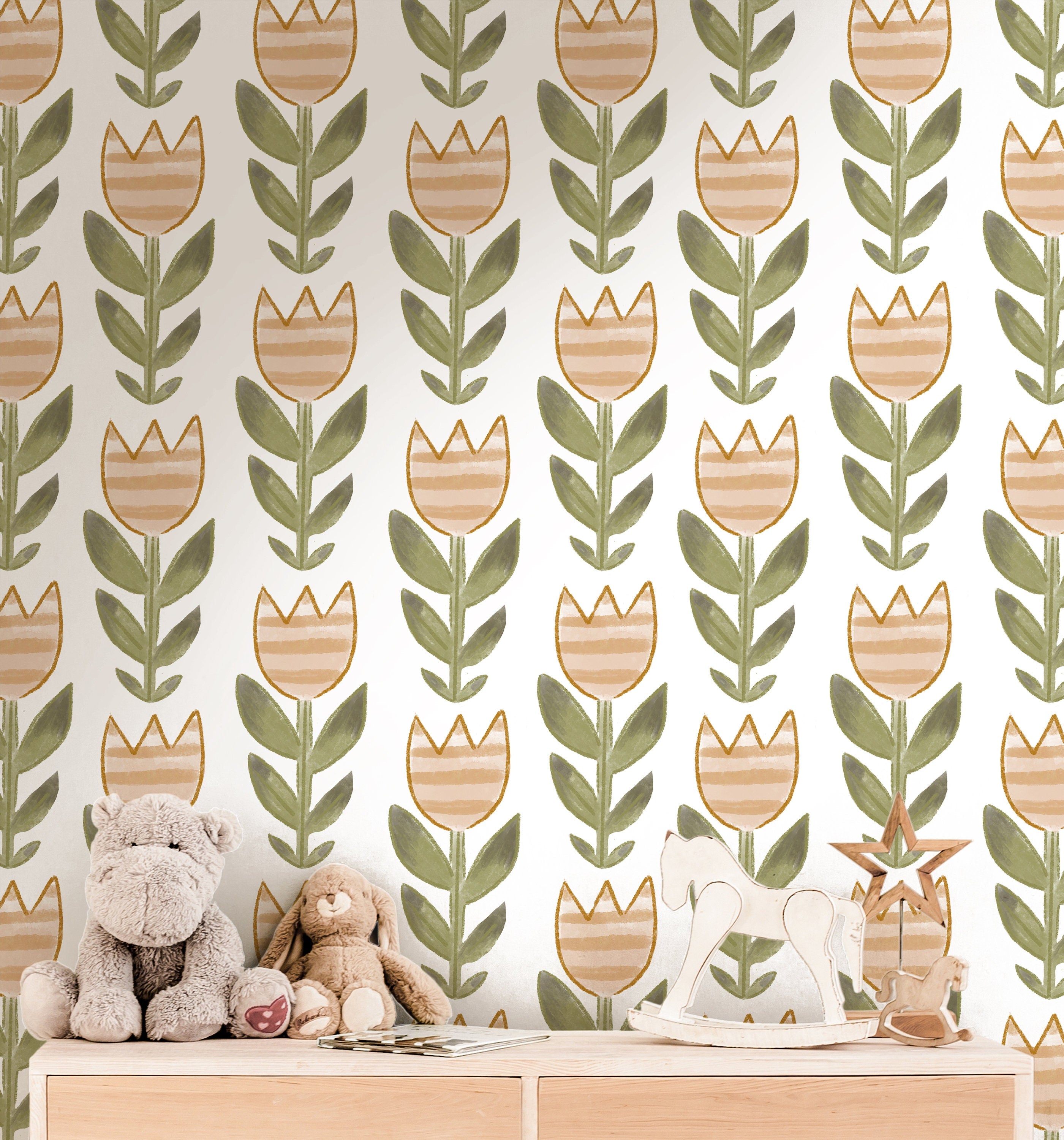 Tulip Pattern Wallpaper | Girls Nursery Wallpaper | Kids Wallpaper | Childrens Wallpaper | Peel Stick Wallpaper | Removable Wallpaper | 3634 - JamesAndColors
